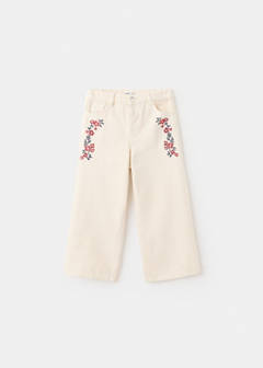 Straight-leg jeans with floral embroidery detail — Ecru 2