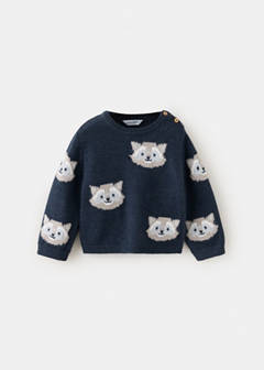 Printed jersey with button detail — Indigo Blue 2