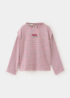 Striped t-shirt with embroidered detail — Cherry 2