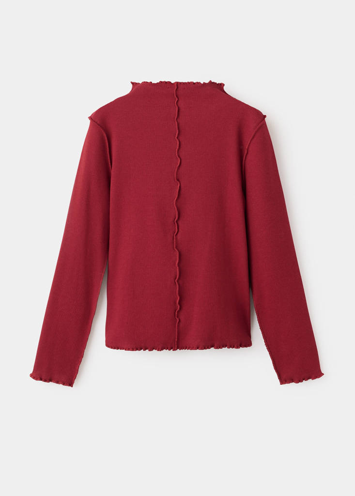 Ribbed T-shirt with wave-stitched seams — Red