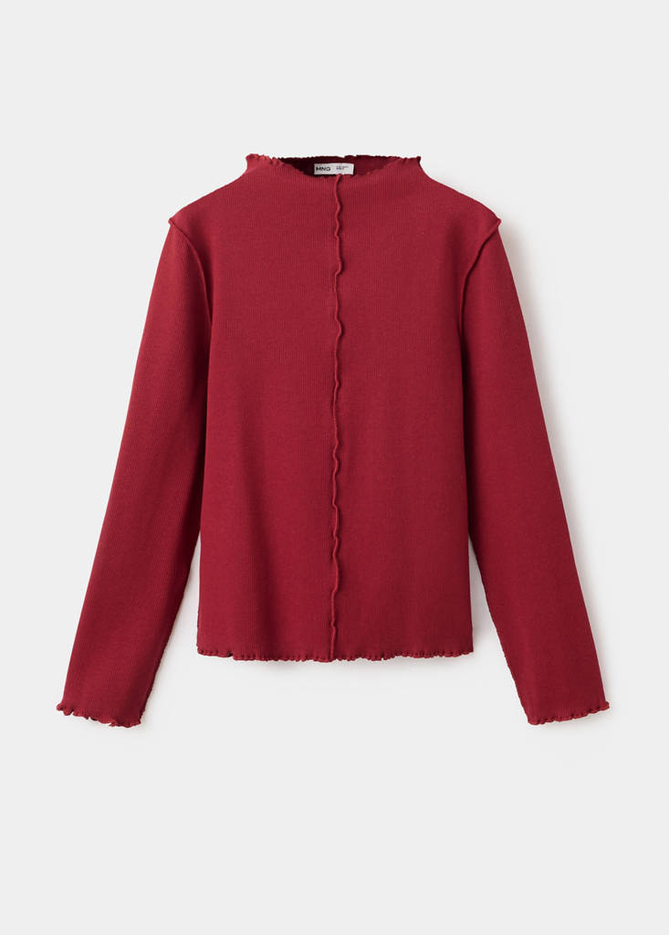 Ribbed T-shirt with wave-stitched seams — Red