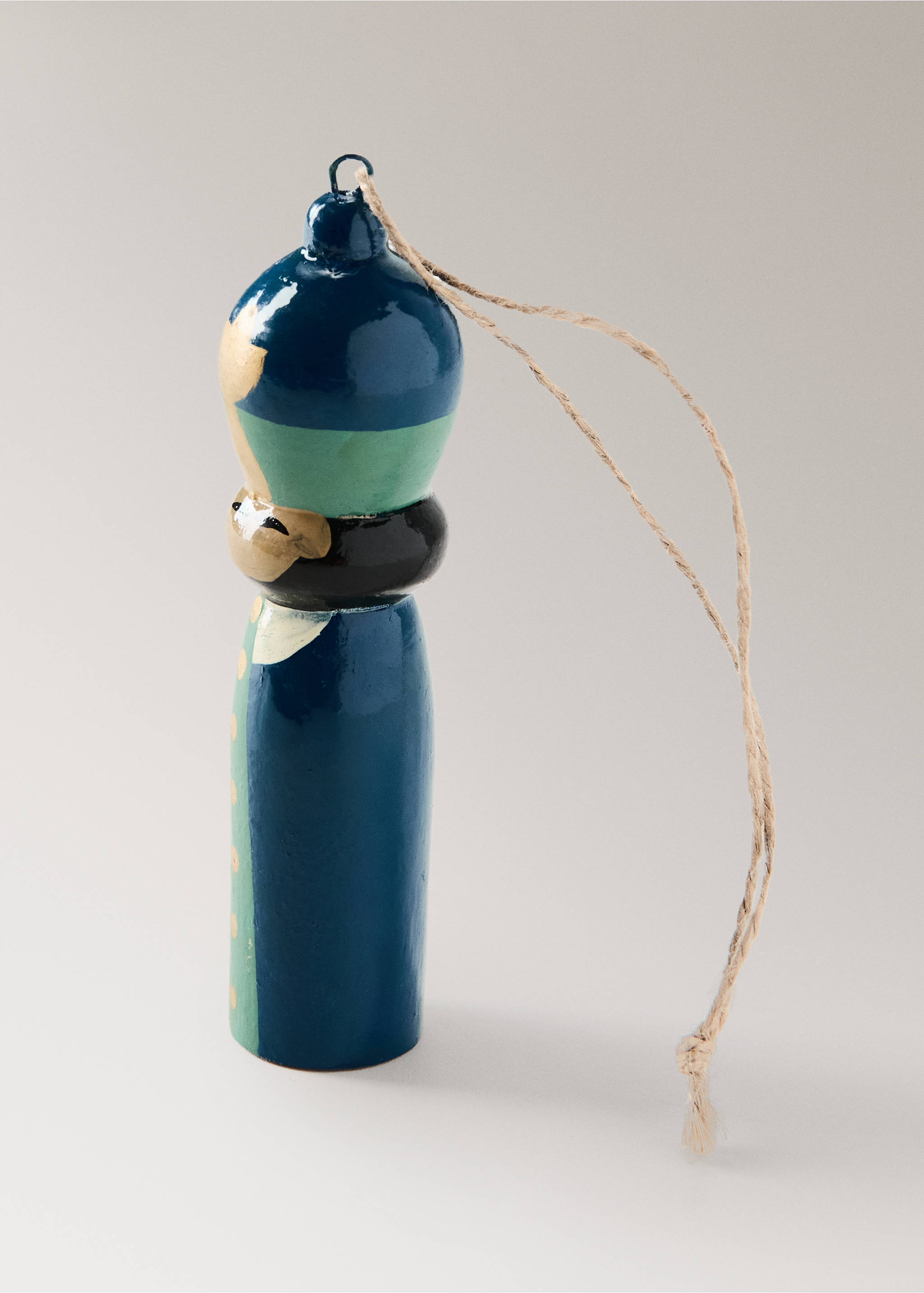 Nutcracker Christmas ornament in blue wood with hanging twine., Blue. Ref: 37006741-00.