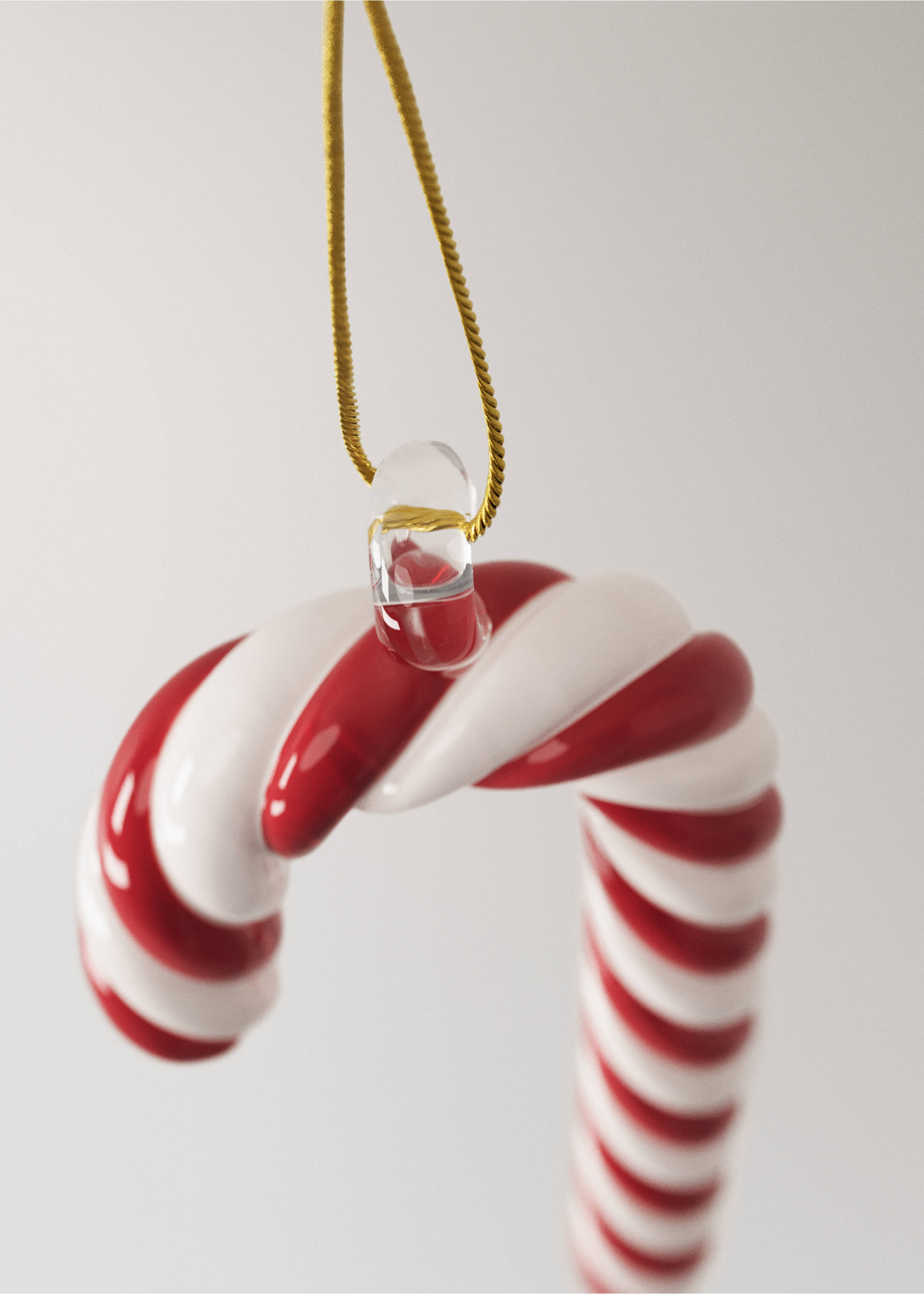 Red and white twisted glass candy cane Christmas ornament., Red. Ref: 37006744-00.