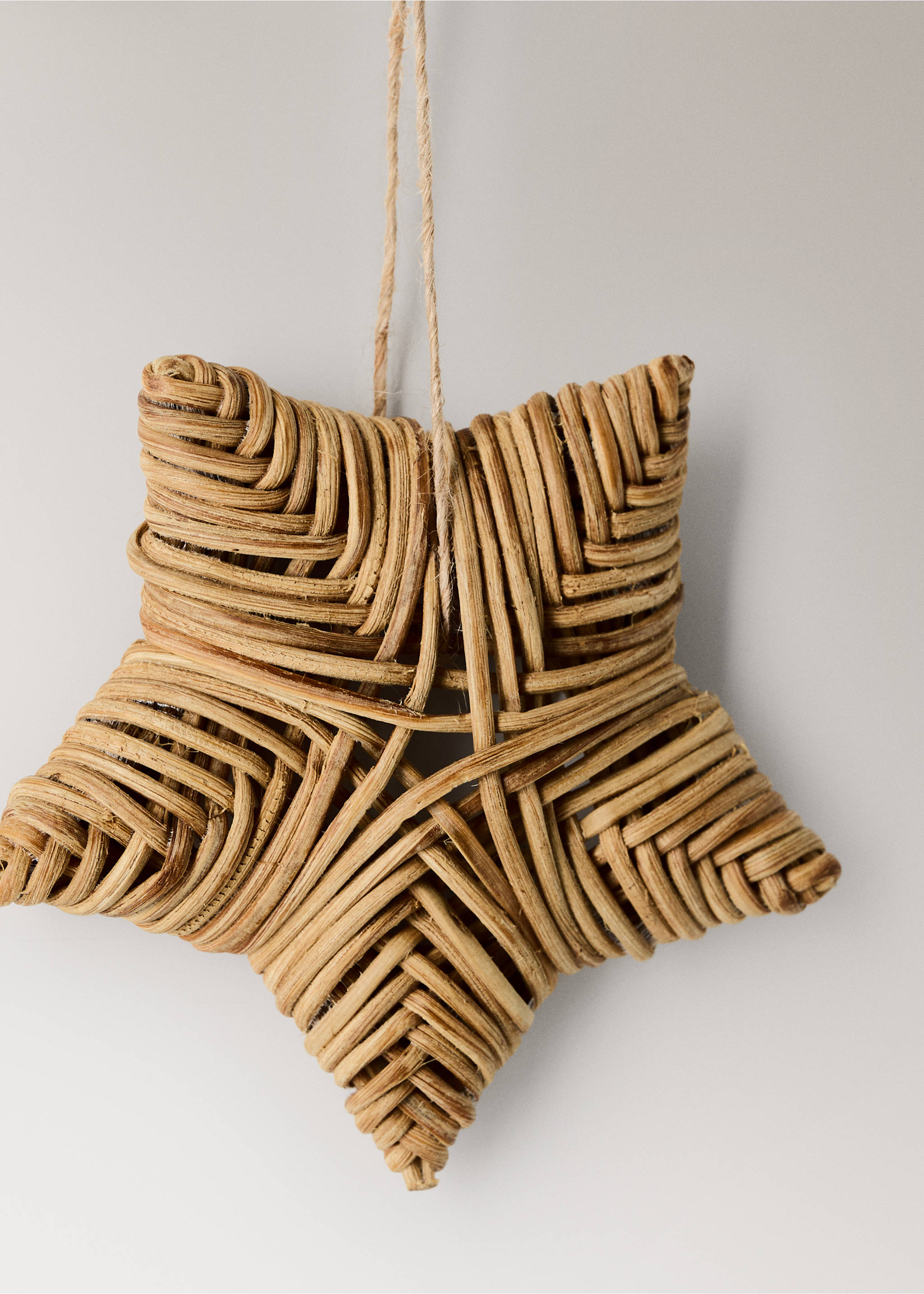 Woven rattan star Christmas decoration with a jute hanging loop., Brown. Ref: 37006749-00.
