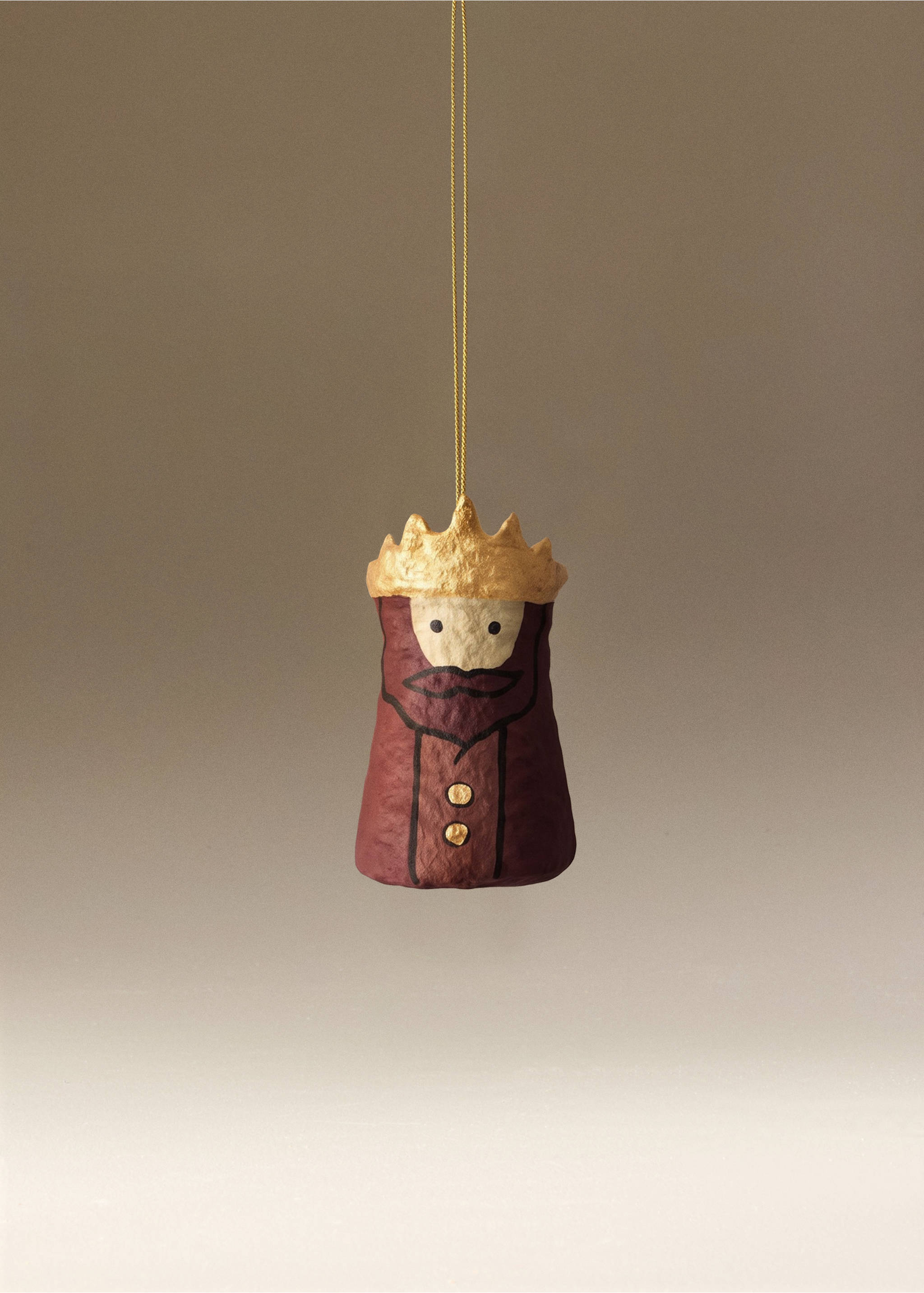 Christmas decoration shaped like a wise man in red with a gold crown and hanging string., Red. Ref: 37006765-00.