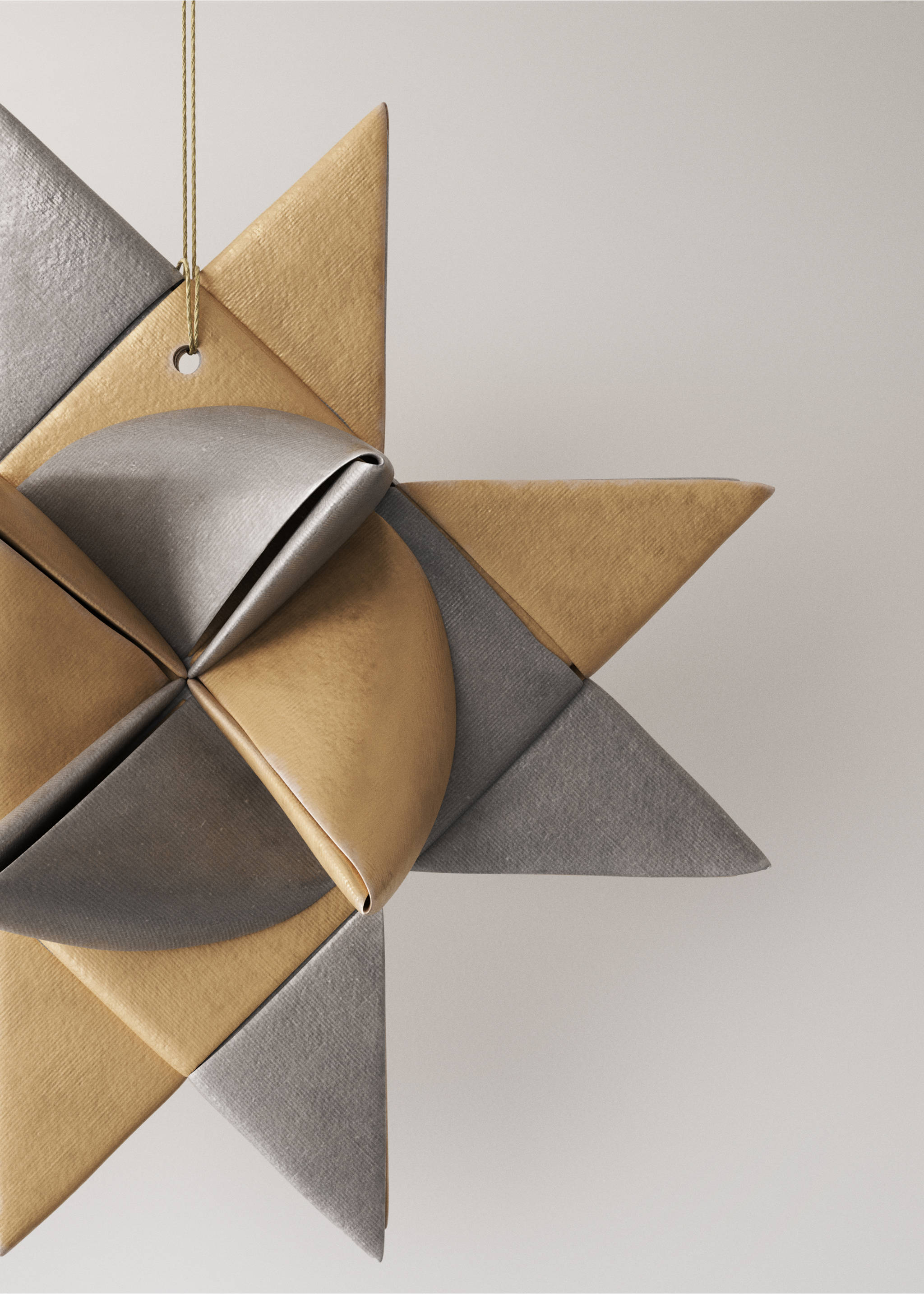 Metallic gold and silver geometric star Christmas ornament., White. Ref: 37006773-00.