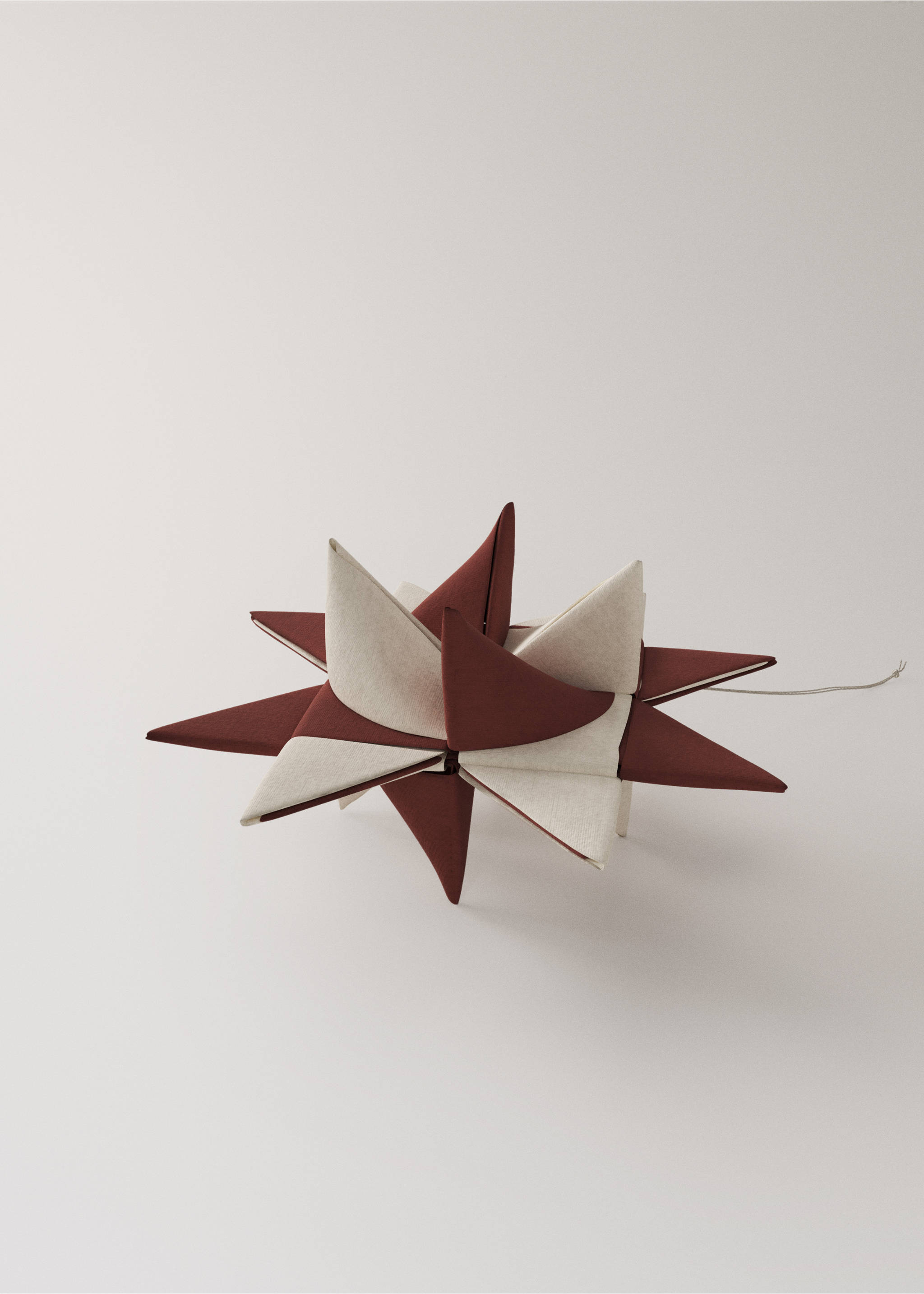 Two folded paper star Christmas ornaments in deep red and white., Red. Ref: 37006773-00.