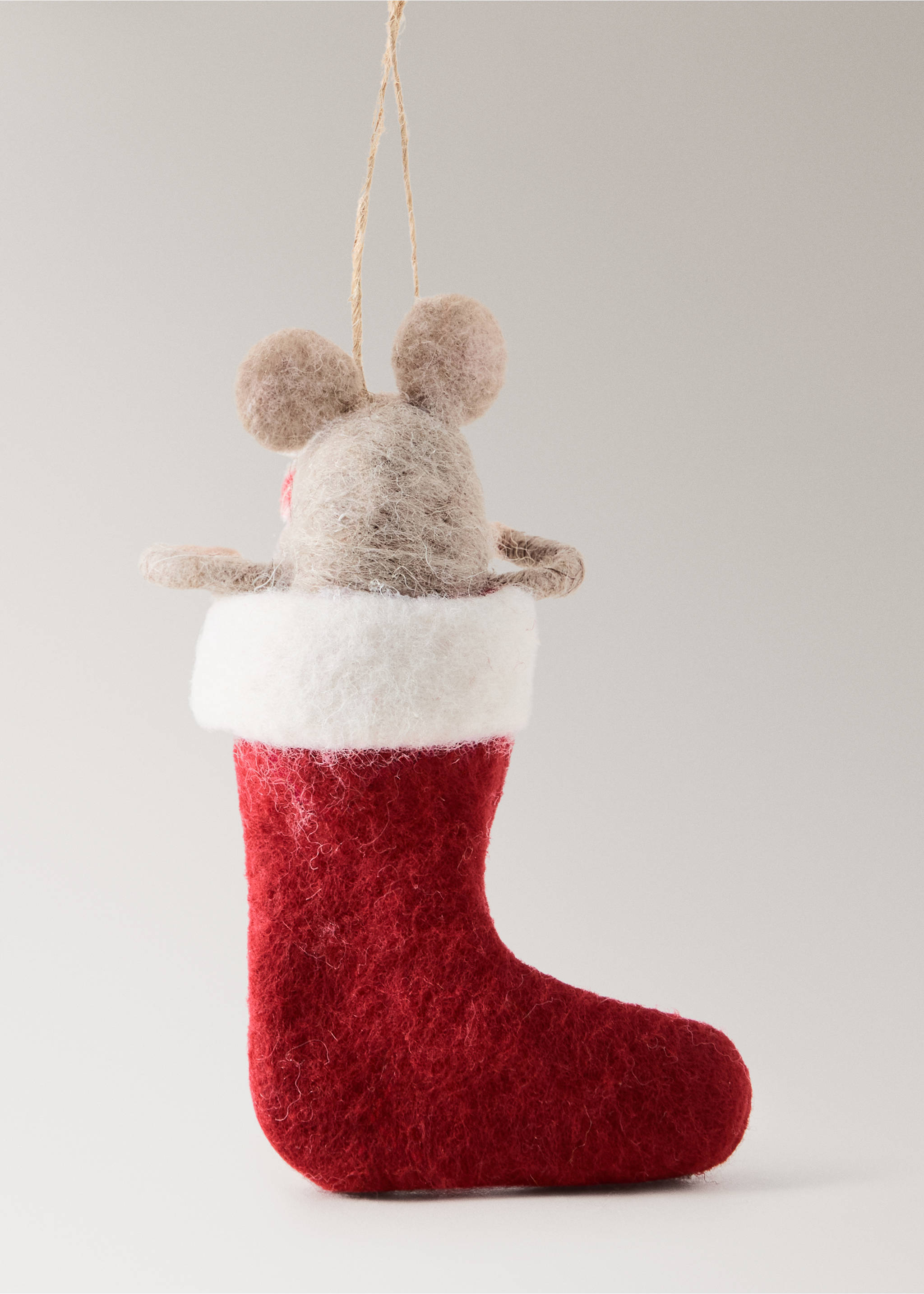 Felt Christmas stocking ornament in red and white with a grey mouse., Red. Ref: 37006785-00.