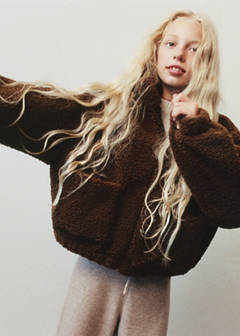 Shearling-effect coat — Chocolate 1