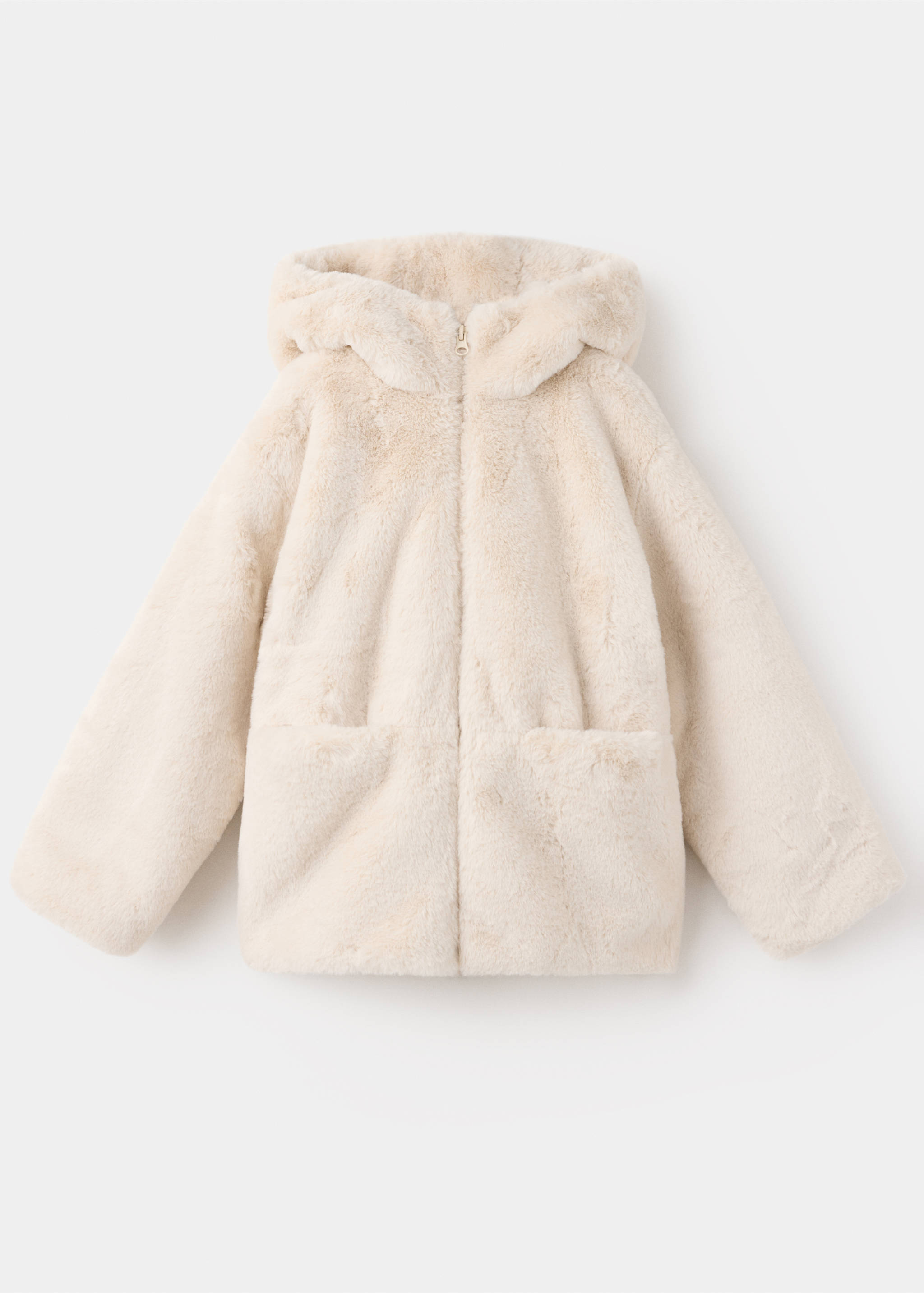Long faux-fur coat - Article without model, Ecru. Ref: 37007119-00.