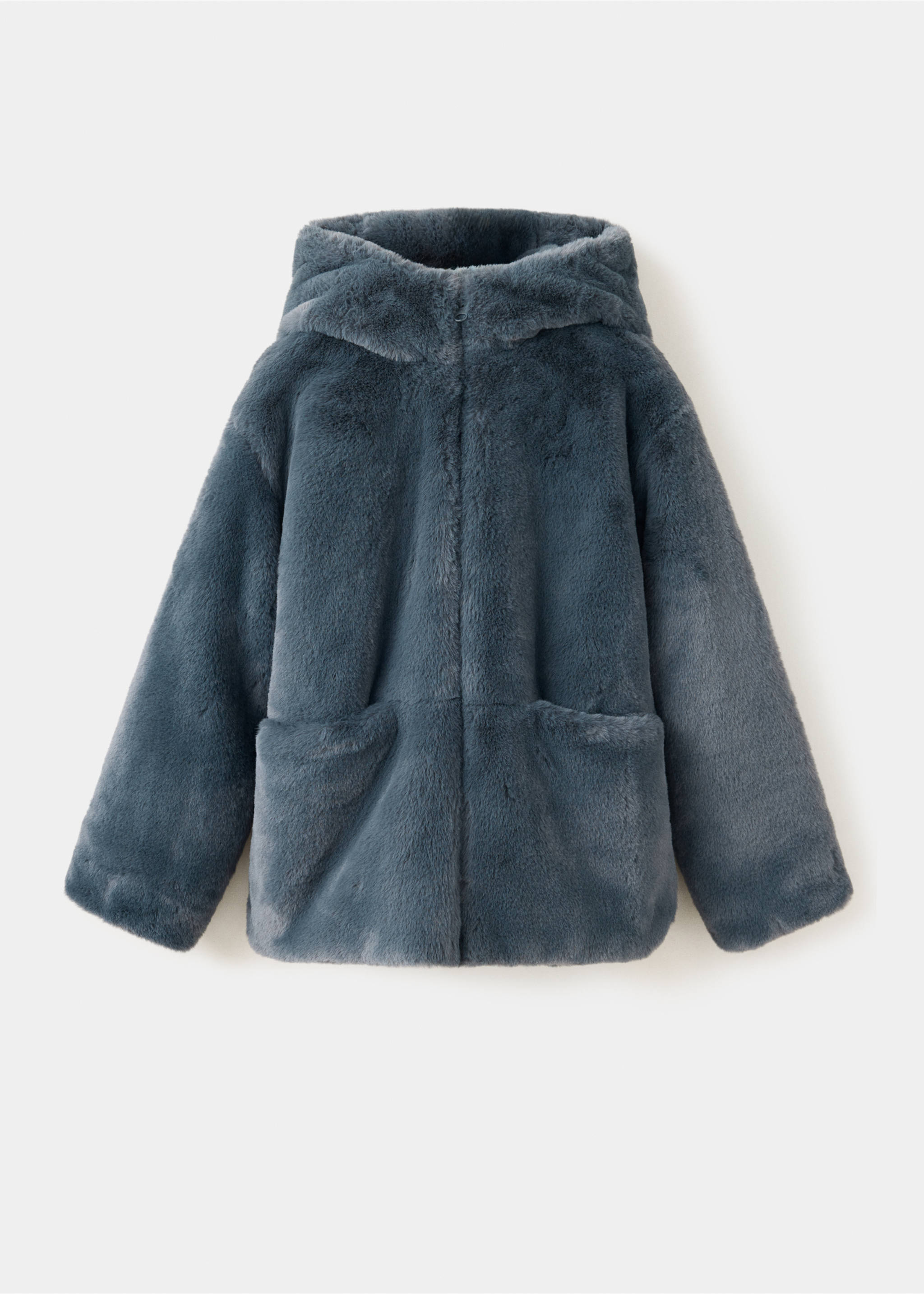 Long faux-fur coat - Article without model, Charcoal. Ref: 37007119-00.