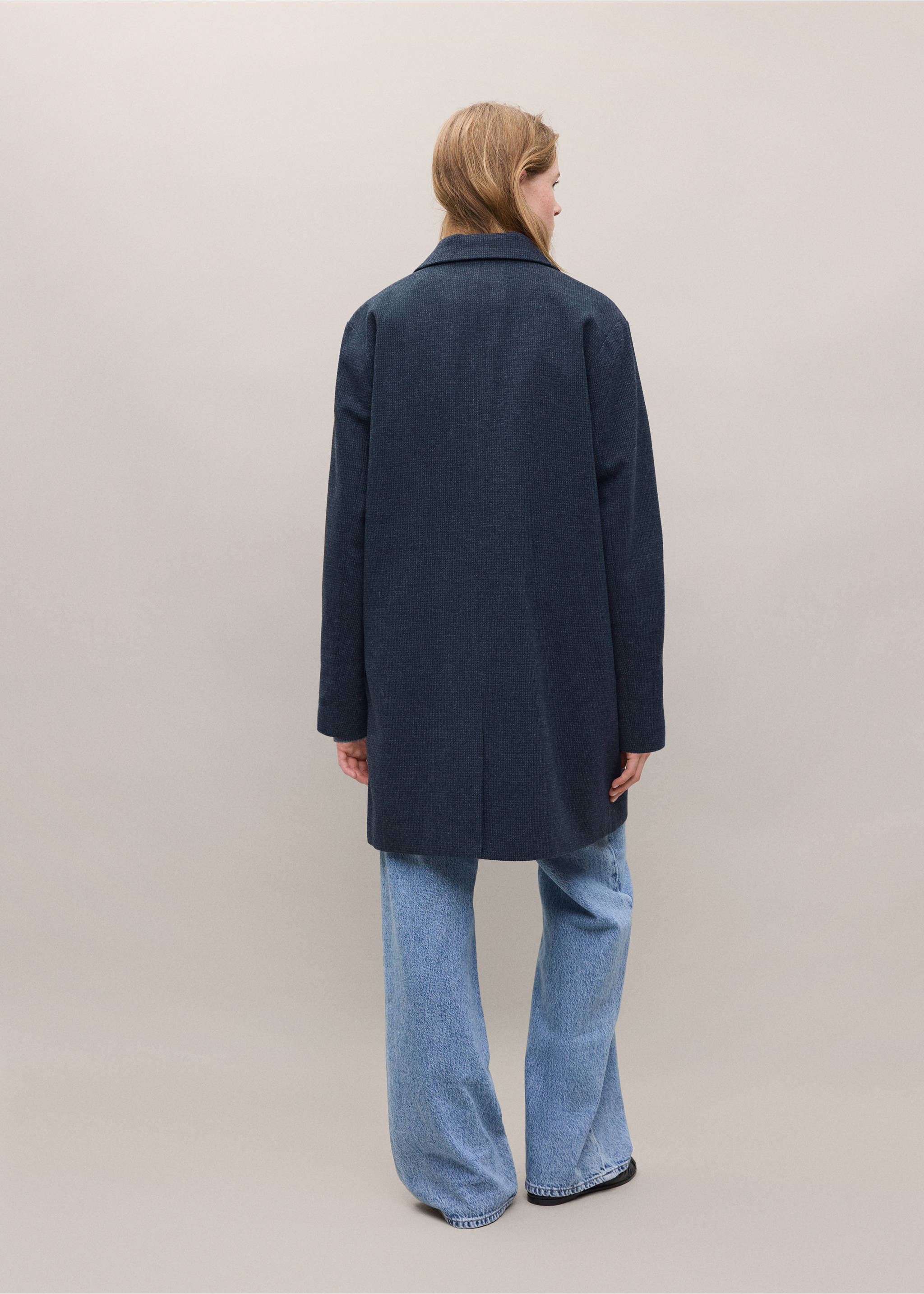 Manteau coupe midi drap de laine - Verso de l’article, Bleu marine foncé. Ref: 37007120-00.