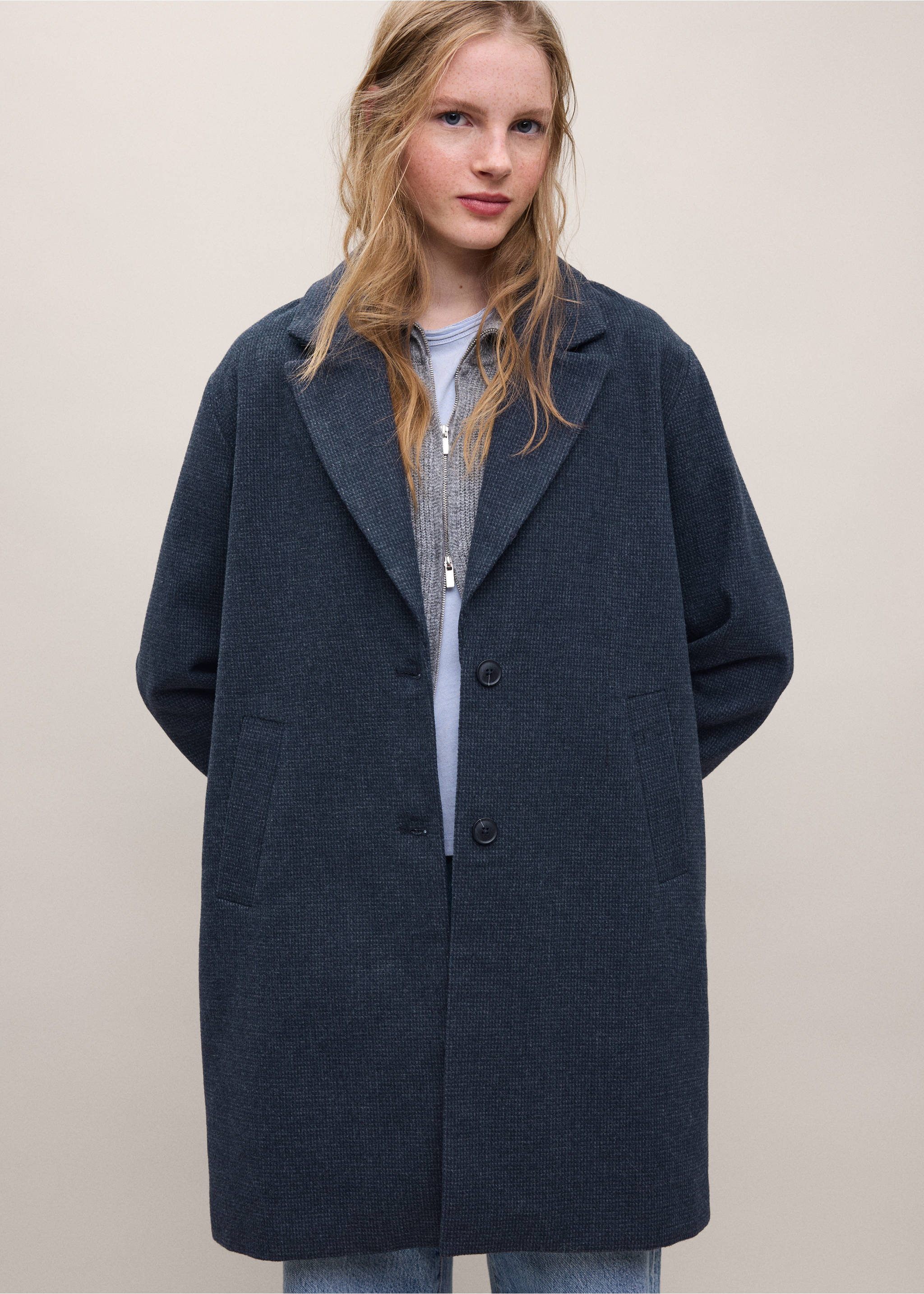 Manteau coupe midi drap de laine - Détail de l'article 3, Bleu marine foncé. Ref: 37007120-00.