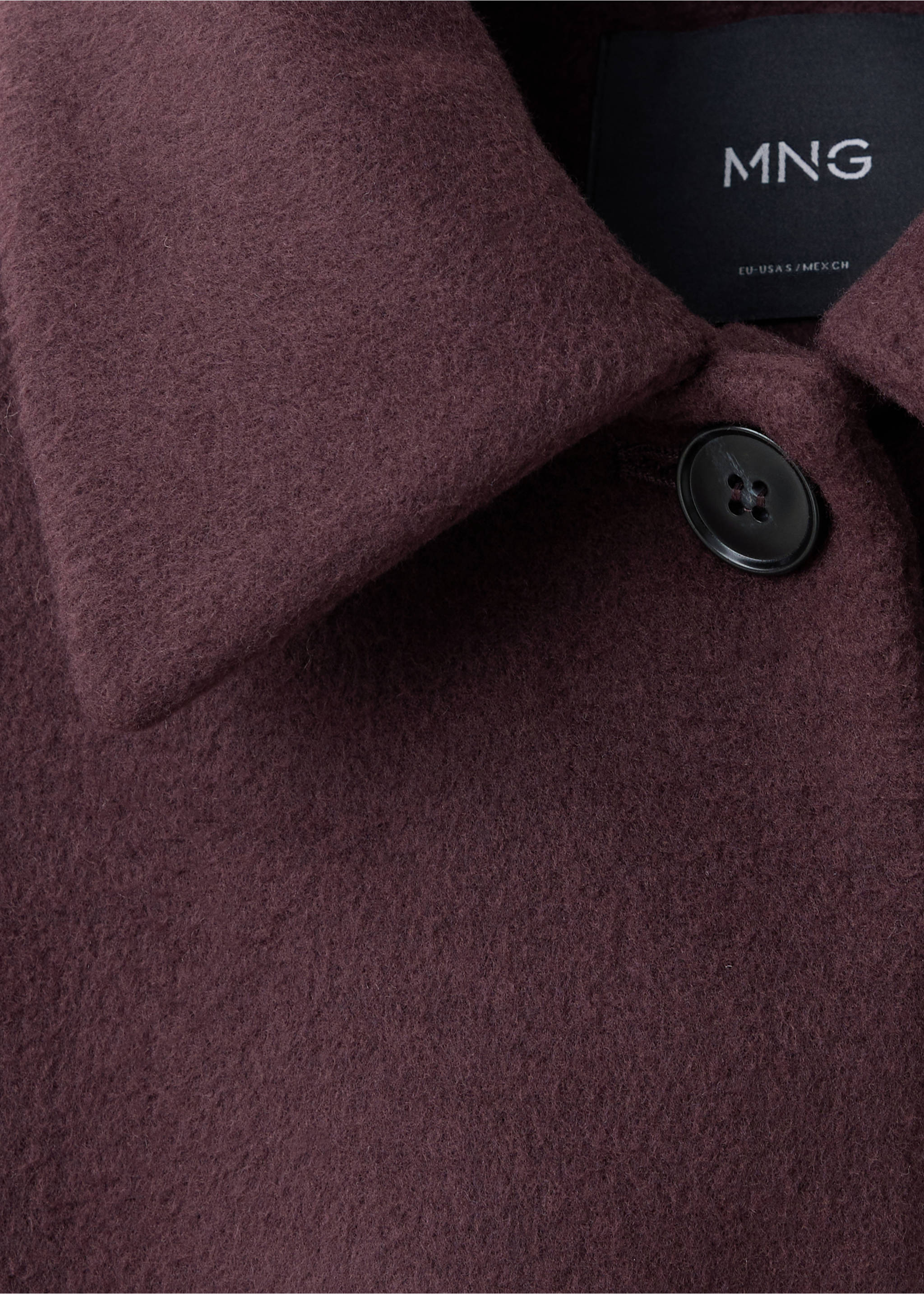 Short coat with a shirt collar - Details of the article 8, Maroon. Ref: 37007122-00.
