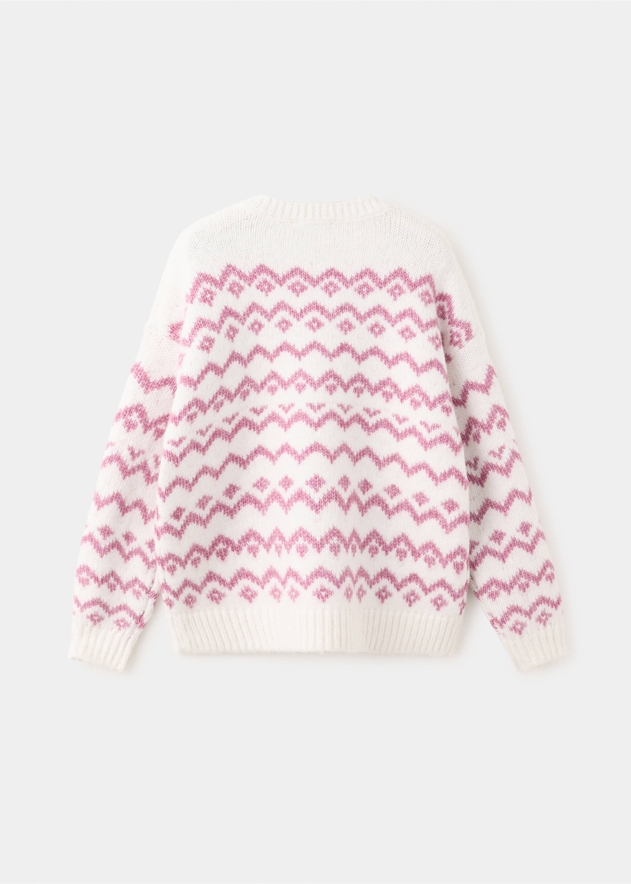 Back view of a kids' off-white knitted sweater with a pink Fair Isle pattern., Pink. Ref: 37007127-00.
