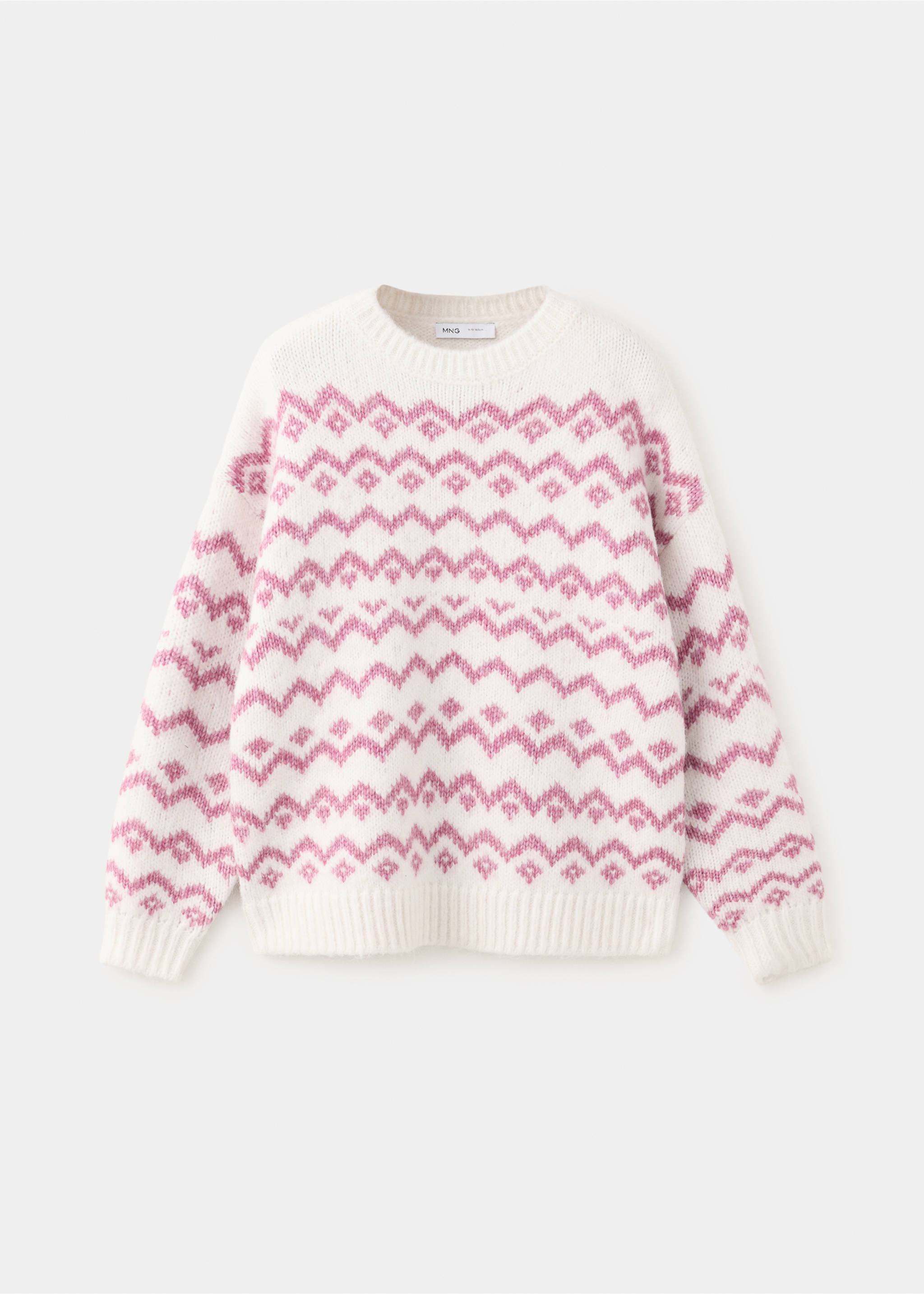 White and pink Fair Isle knitted jumper with a crew neck., Pink. Ref: 37007127-00.