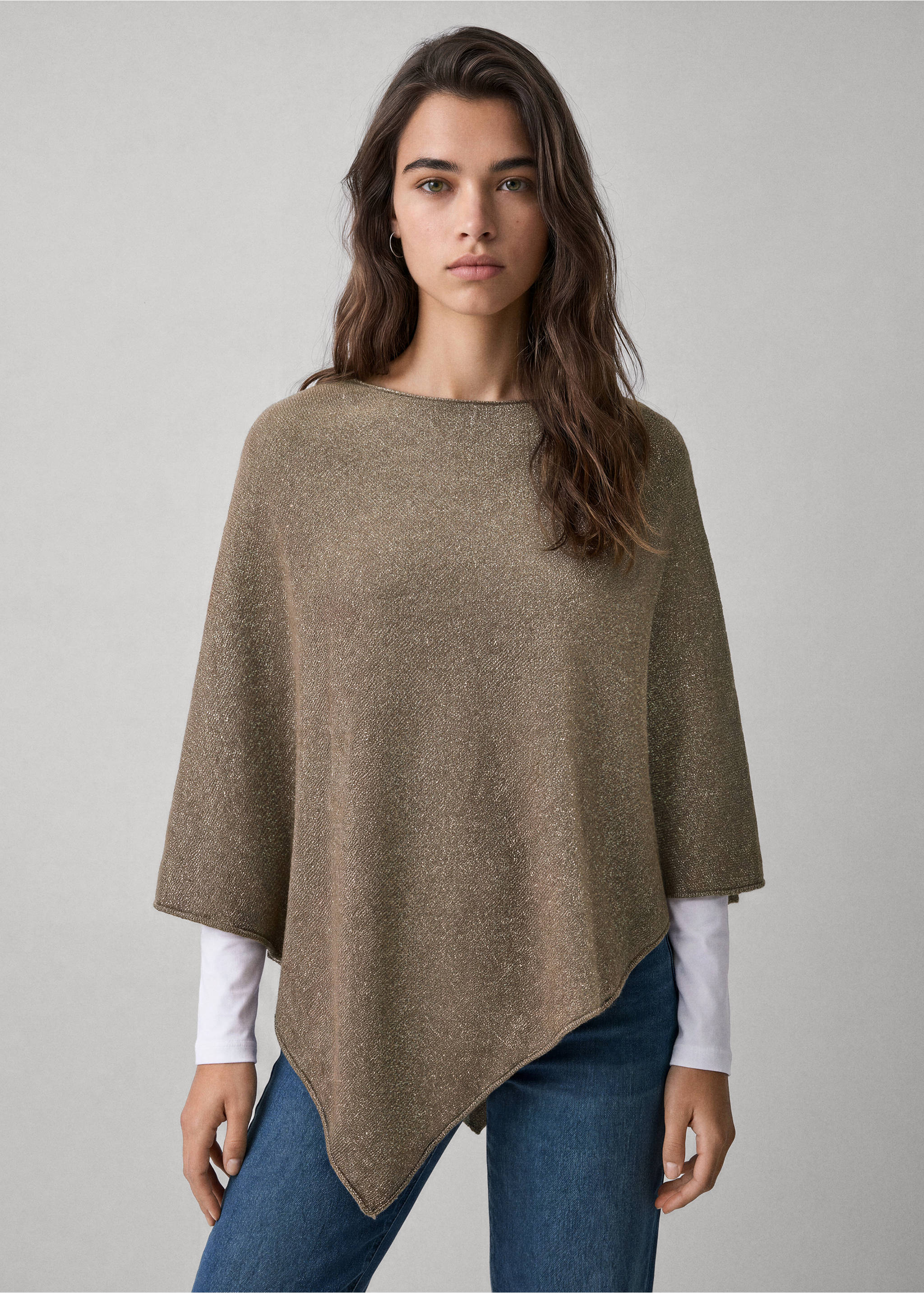 Metallic brown asymmetrical poncho jersey with boat neckline., Light/Pastel Brown. Ref: 37007130-00.