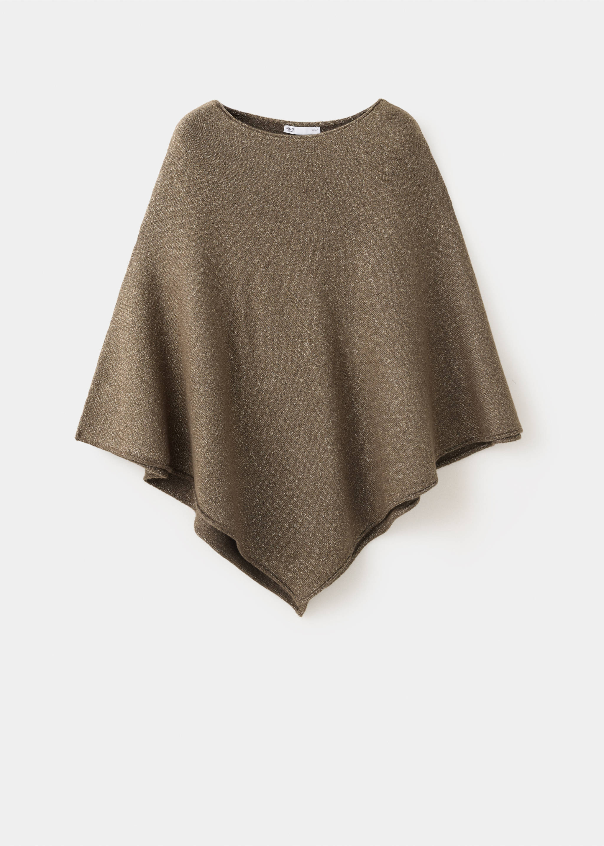 Brown metallic knitted jersey poncho with a boat neckline and pointed hem., Light/Pastel Brown. Ref: 37007130-00.