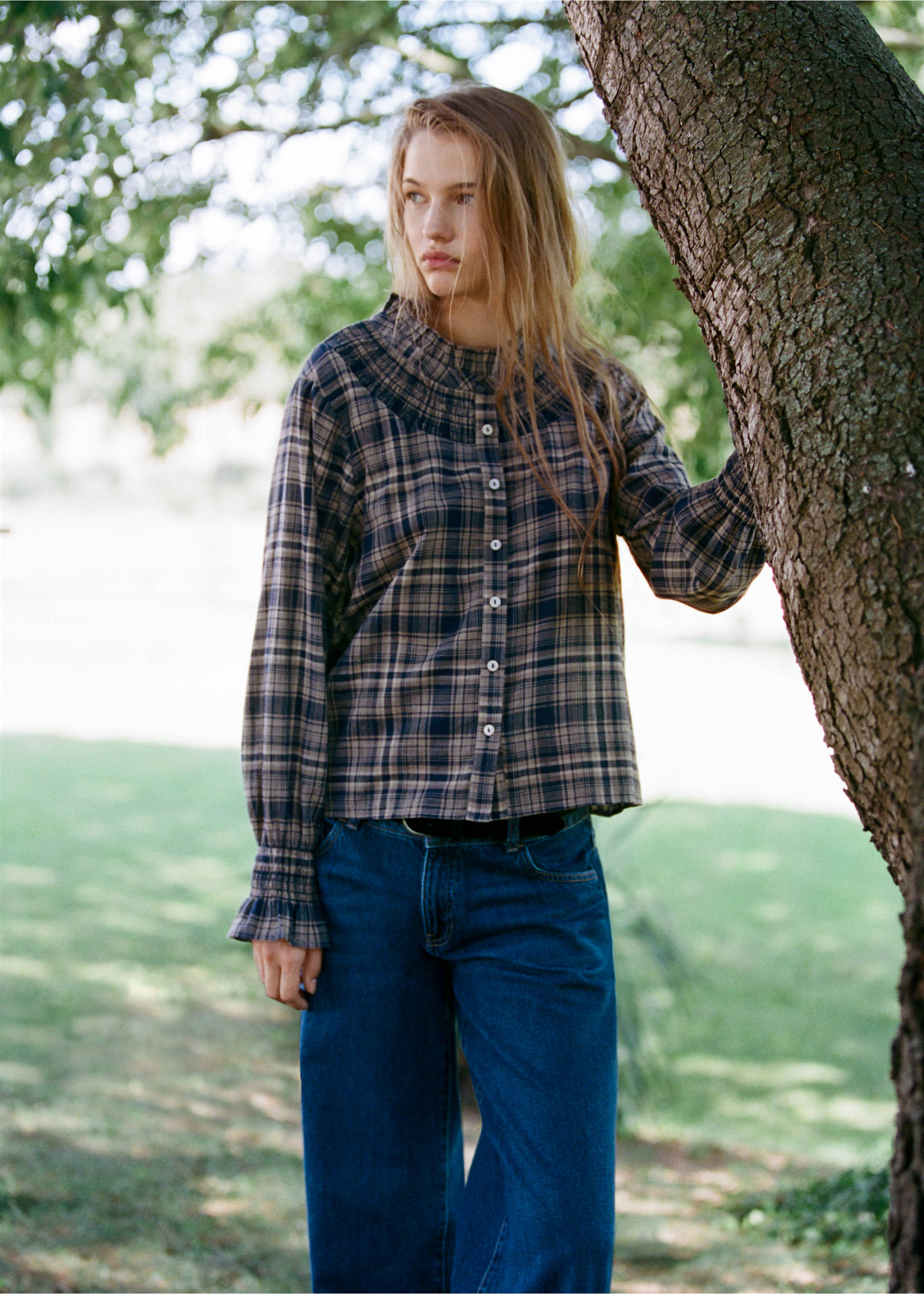 100% cotton checked shirt - Medium plane, Indigo Blue. Ref: 37007135-00.