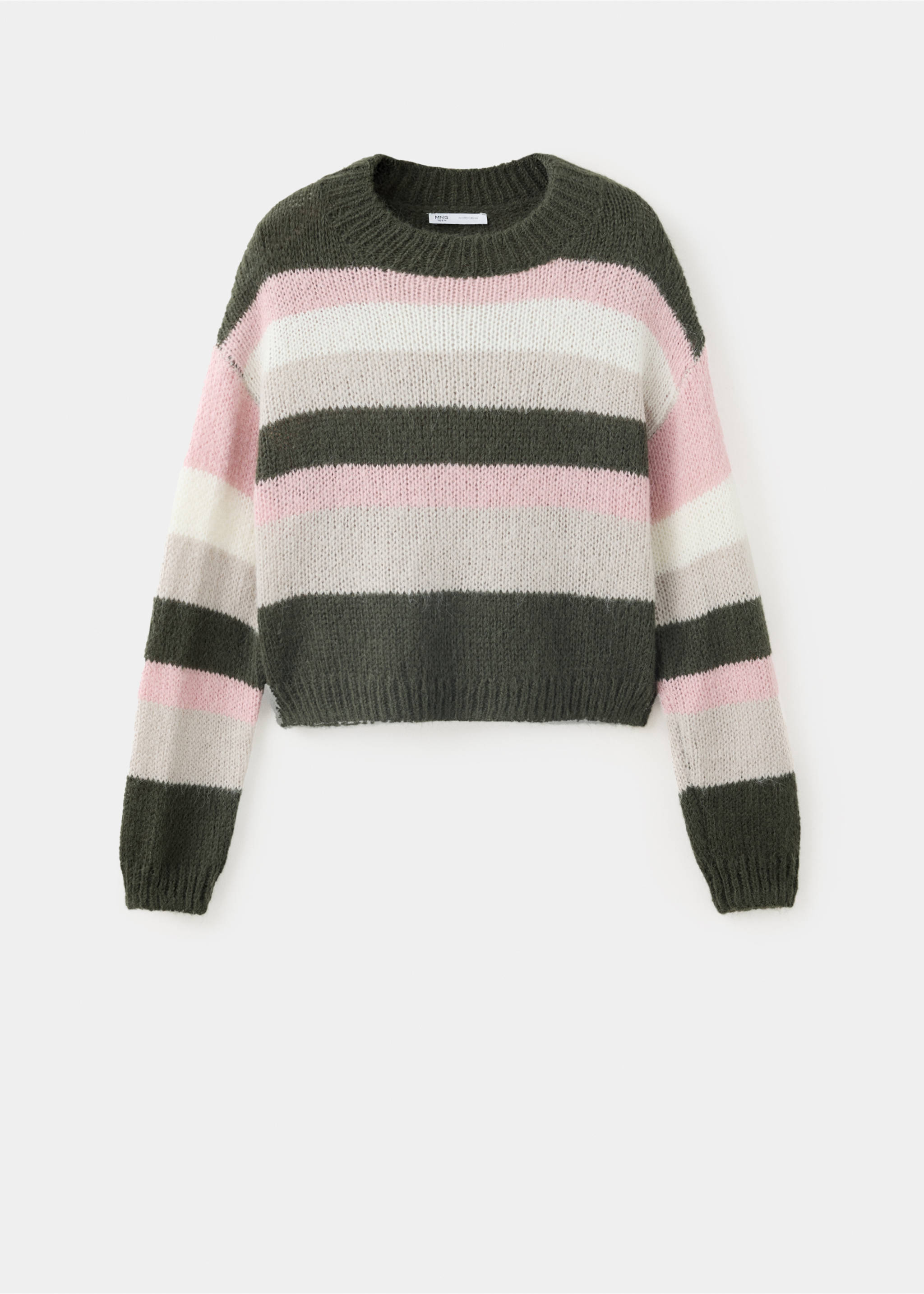 Green, pink, white and grey striped knitted jersey sweater., Green. Ref: 37007142-00.