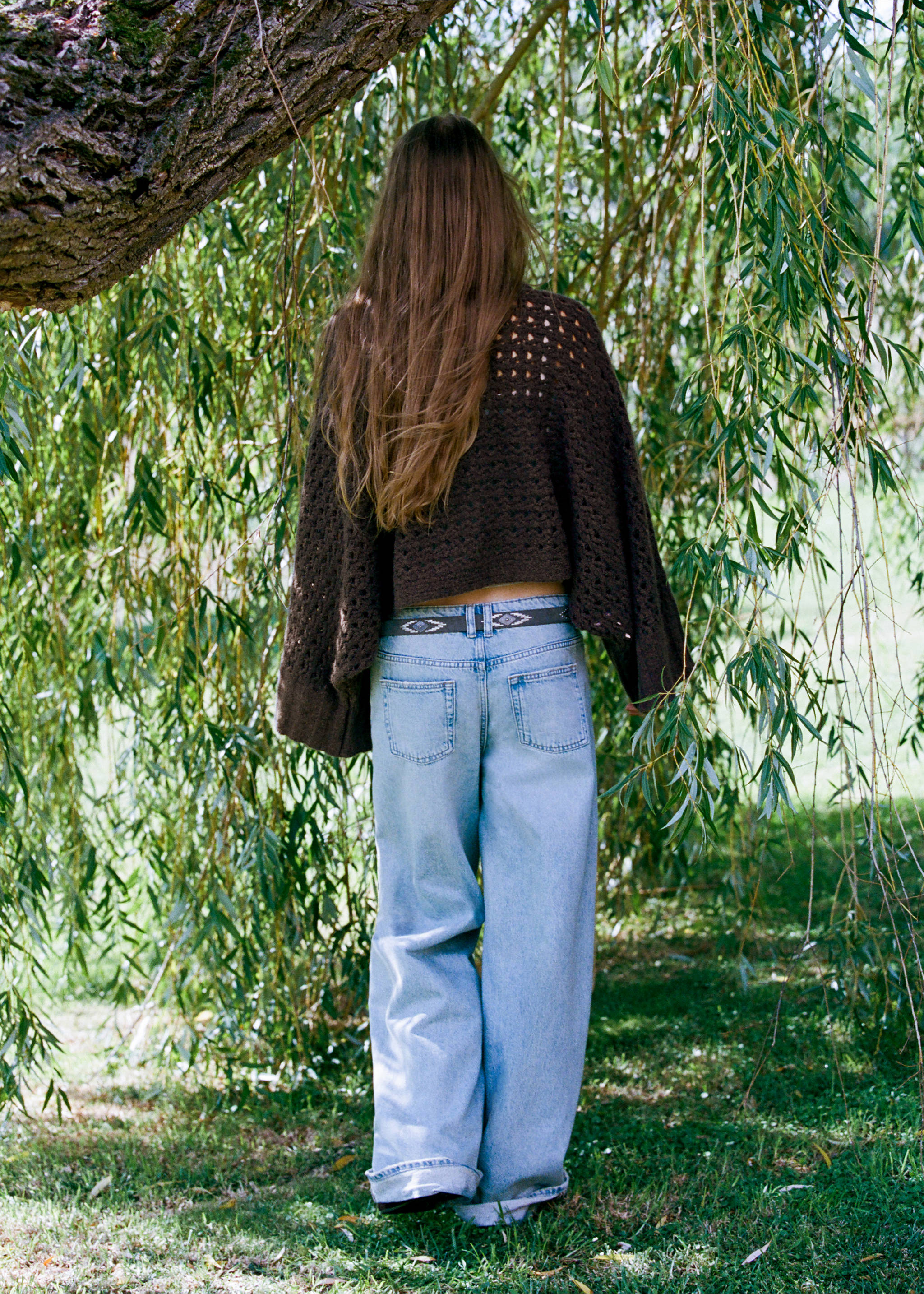 Openwork knit cape jumper - Reverse of the article, Brown. Ref: 37007143-00.