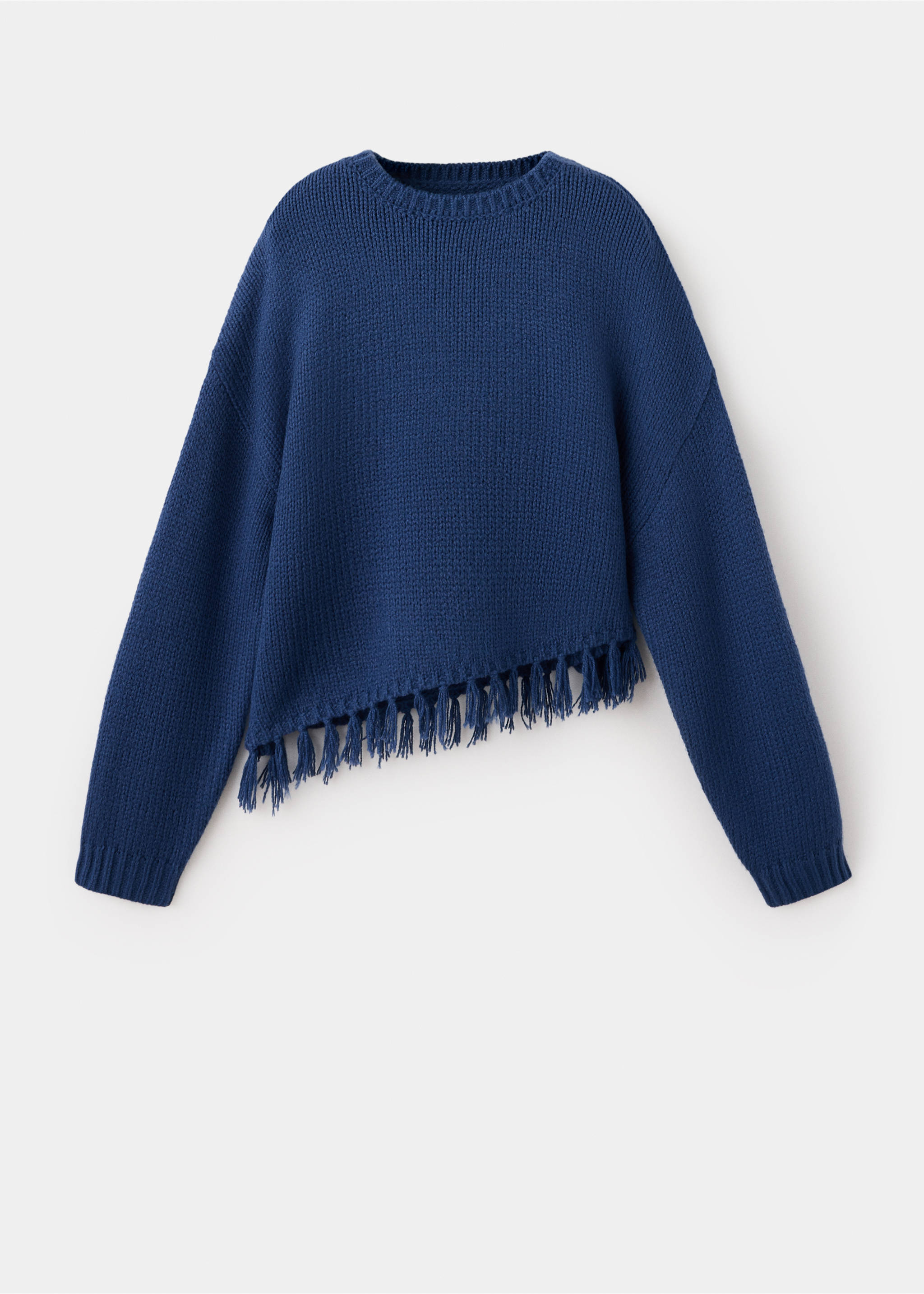 Asymmetrical hem jumper with fringe - Article without model, Indigo Blue. Ref: 37007145-00.