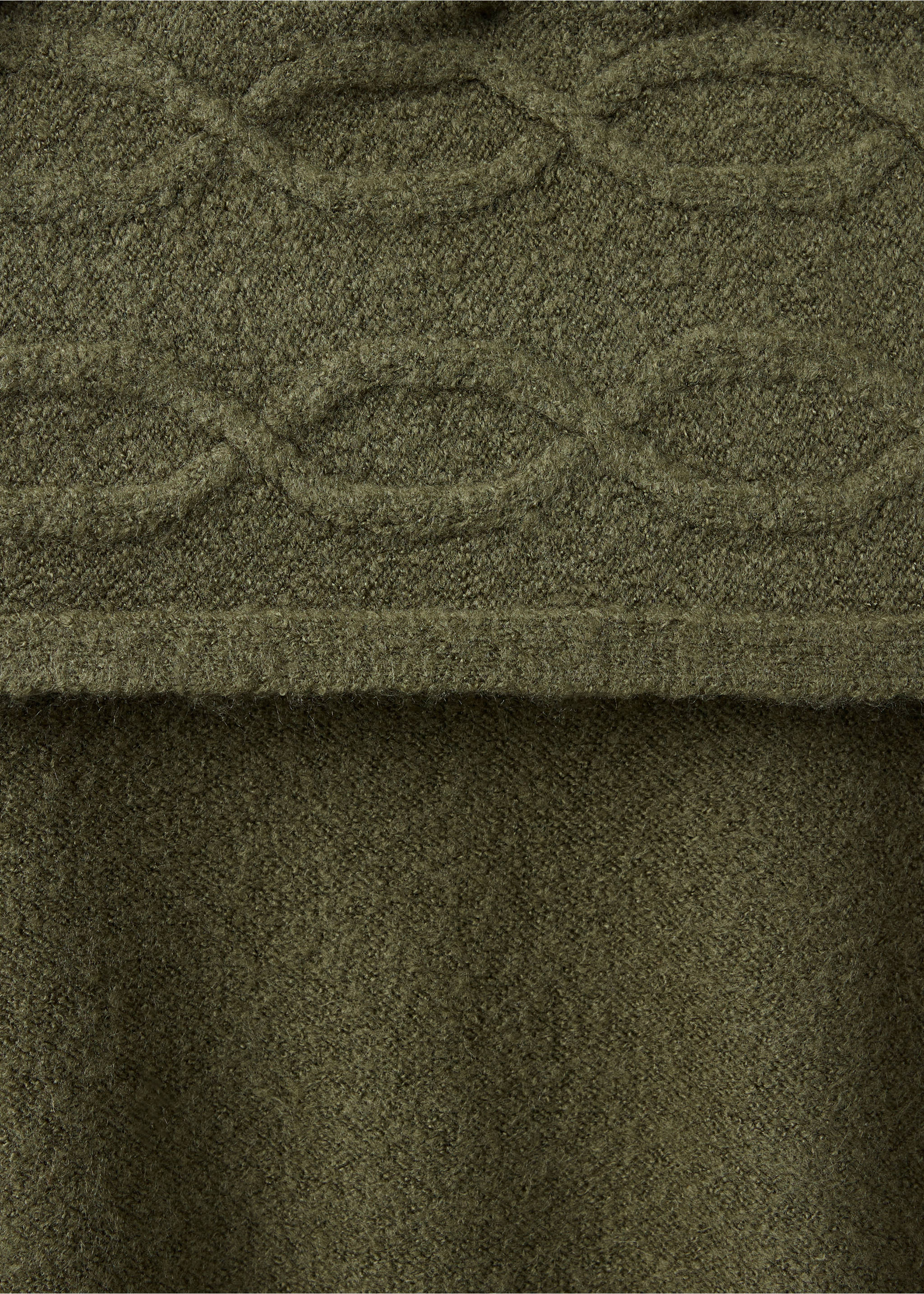 Olive green jersey fabric detail with cable knit band., Green. Ref: 37007146-00.