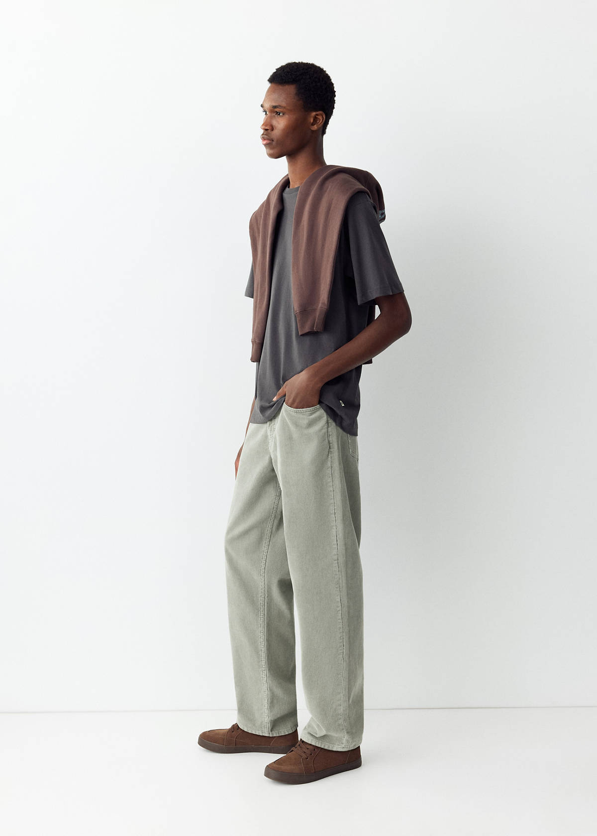 Straight corduroy trousers — Khaki