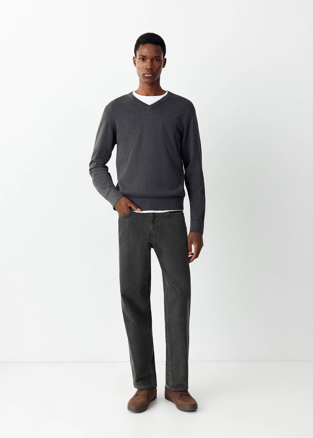 Straight corduroy trousers — Charcoal