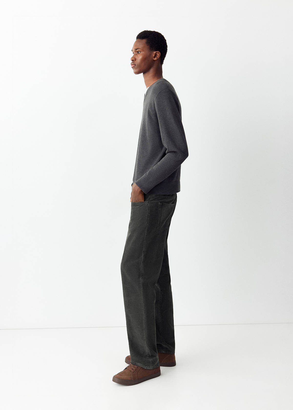 Straight corduroy trousers — Charcoal