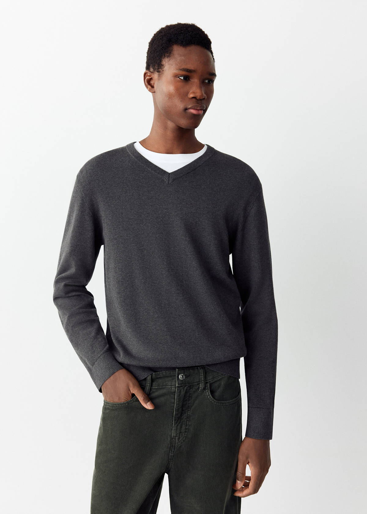 Straight corduroy trousers — Charcoal