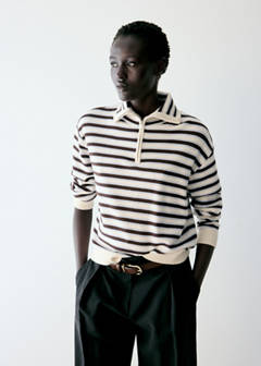 Striped sweater with perkins neck — Chocolate 1