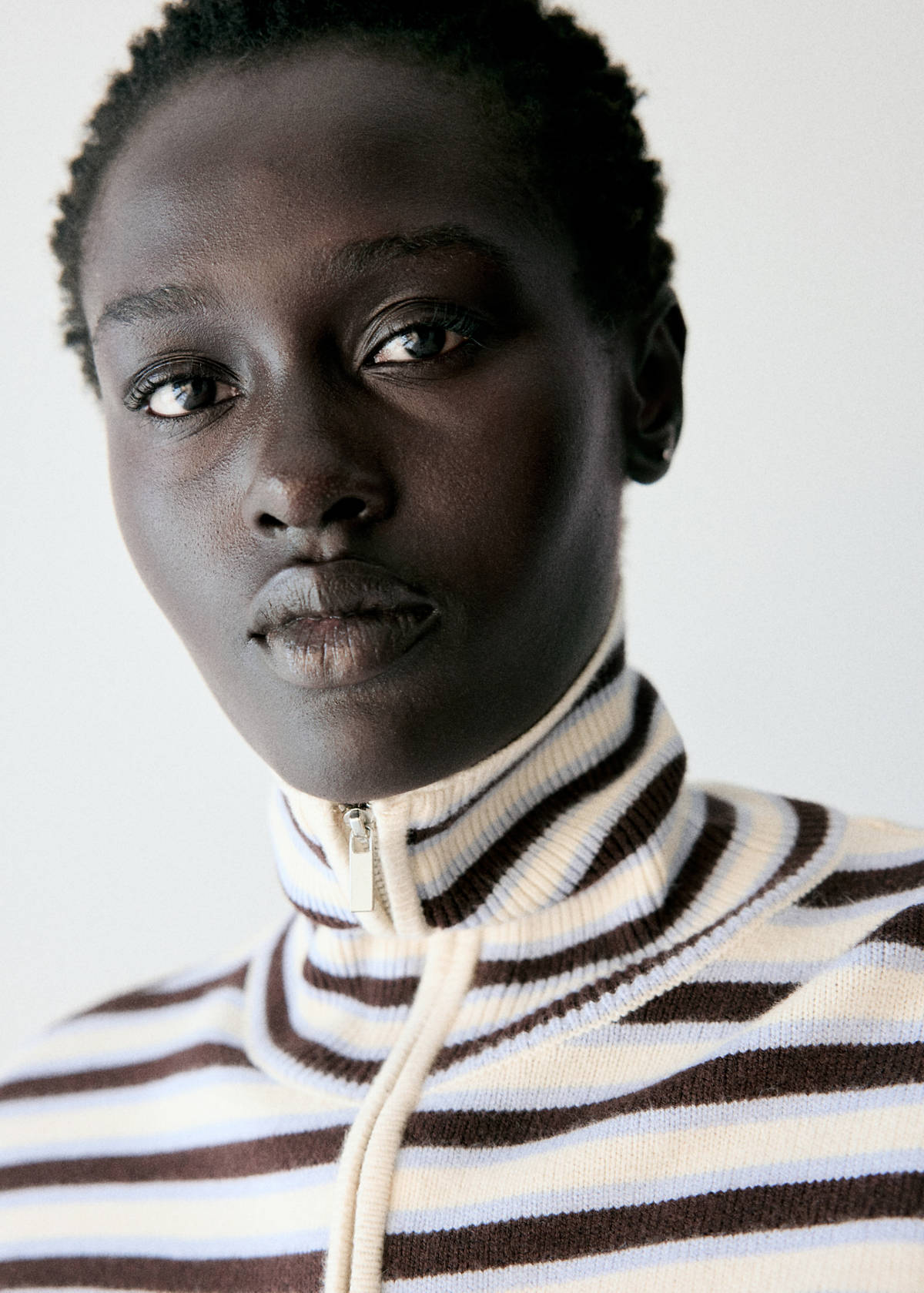 Striped sweater with perkins neck — Chocolate