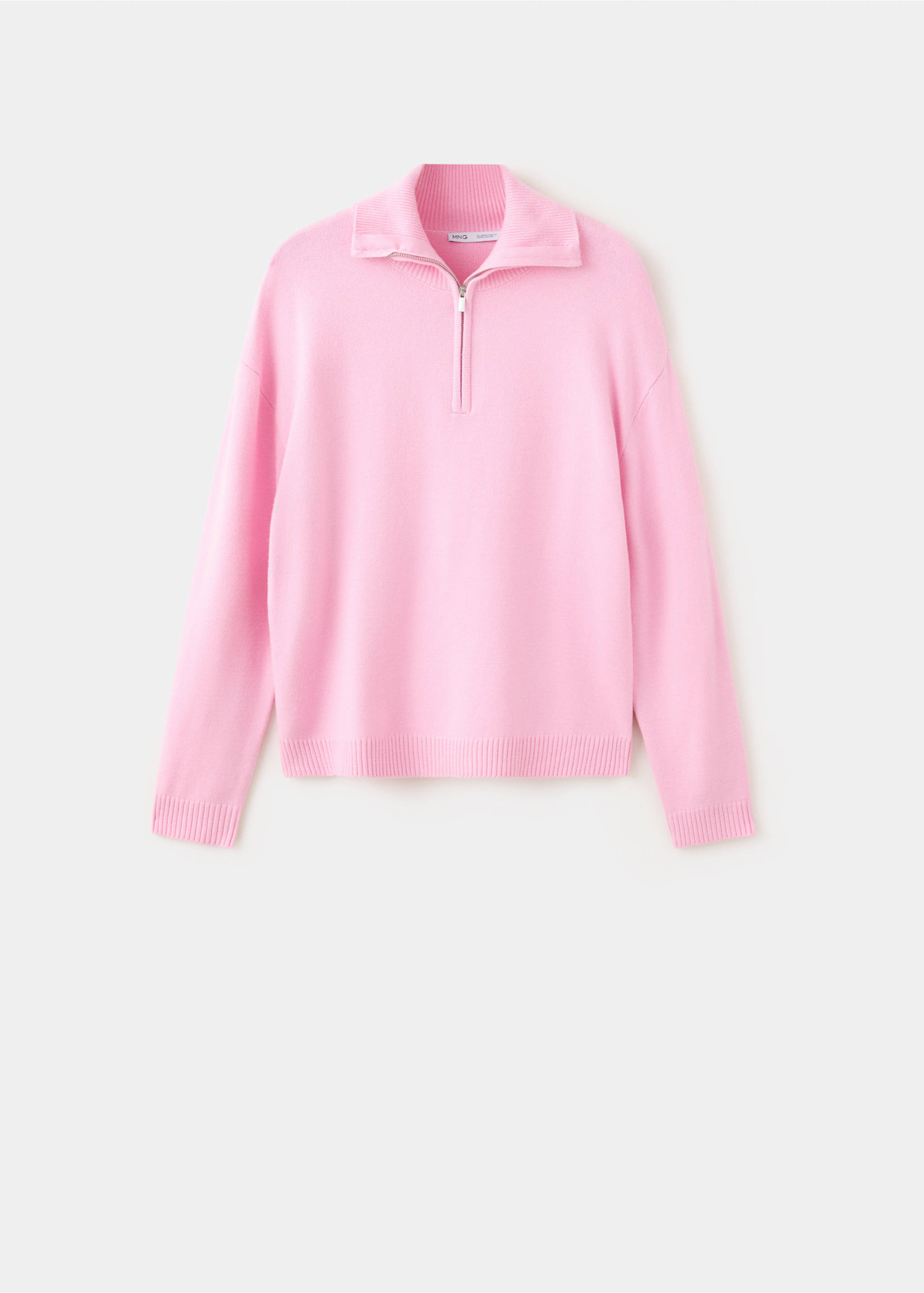 Pink knit jumper with a high zip-up collar and ribbed trims., Light Pink. Ref: 37007784-00.