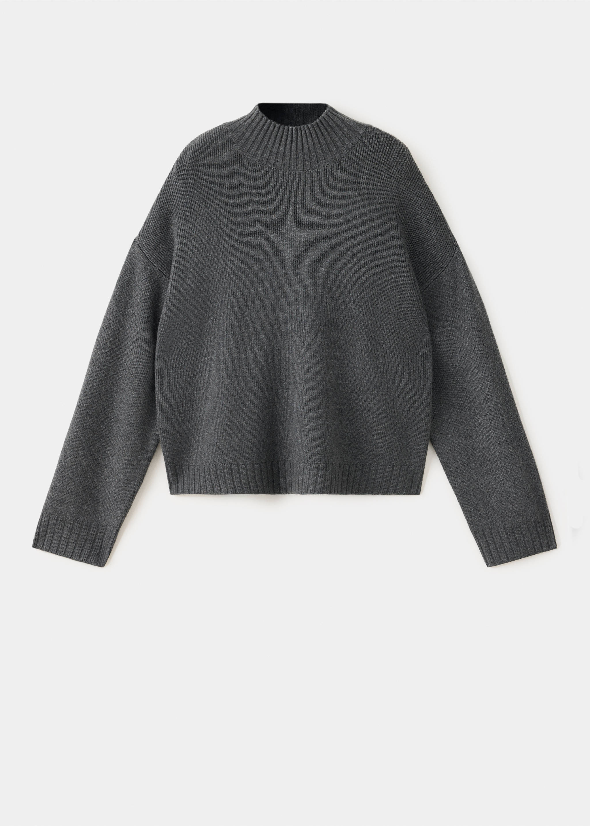 Dark grey knit jersey sweater with a ribbed high neck and dropped shoulders., Charcoal. Ref: 37007786-00.