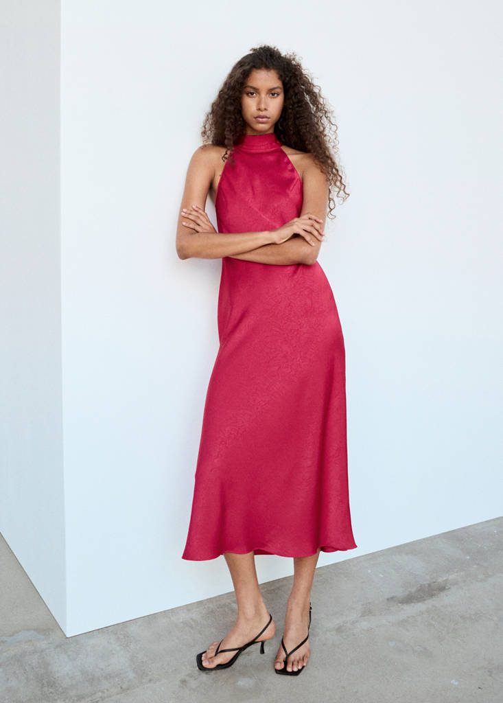 Mango Robe Satinée Emmanchures Américaines In Fuchsia