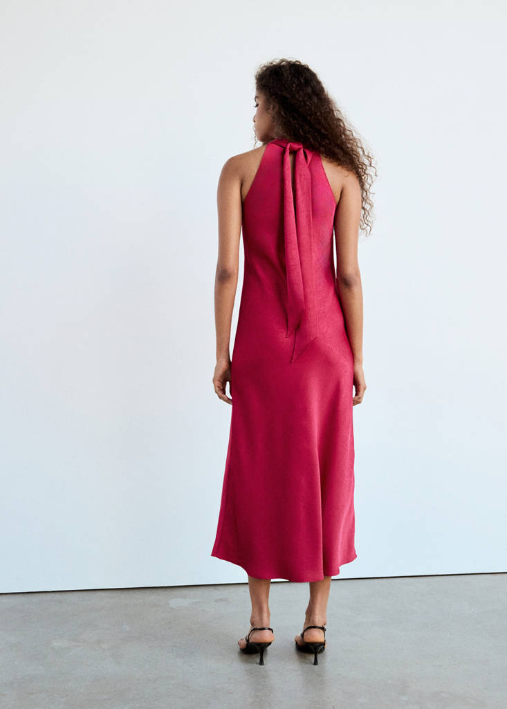 Satin halter neck dress — Fuchsia