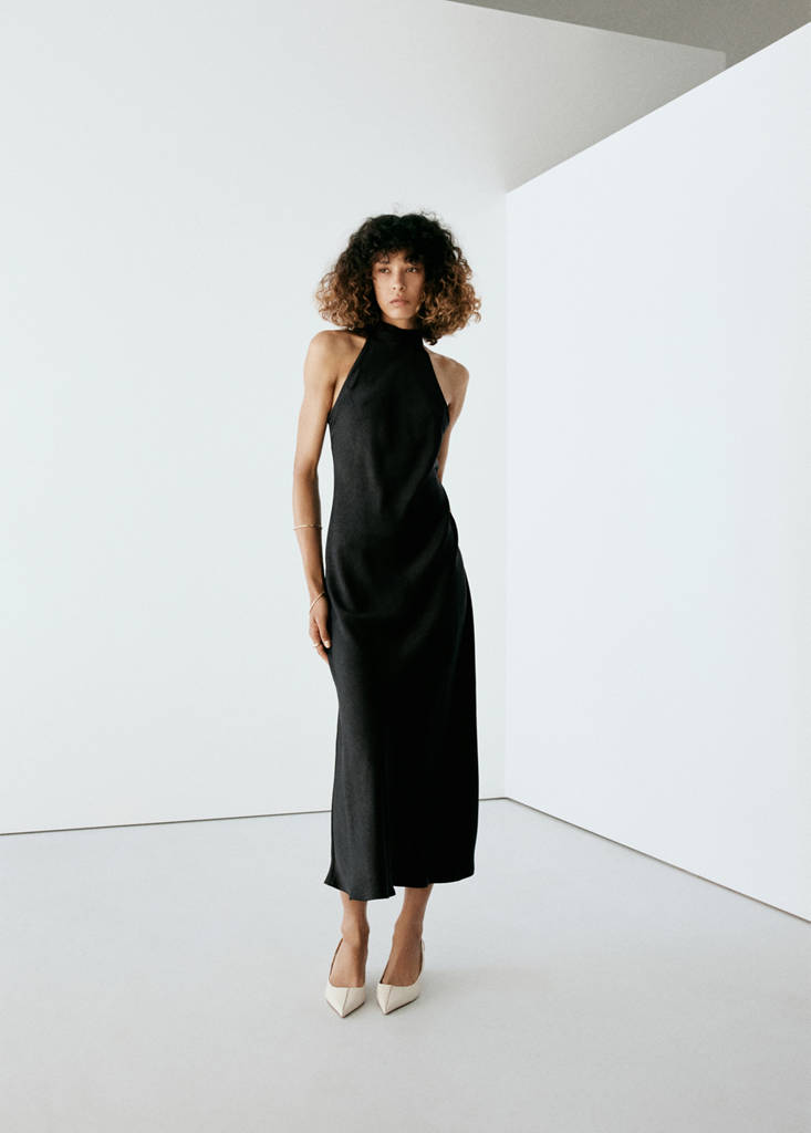 Satin halter neck dress — Black