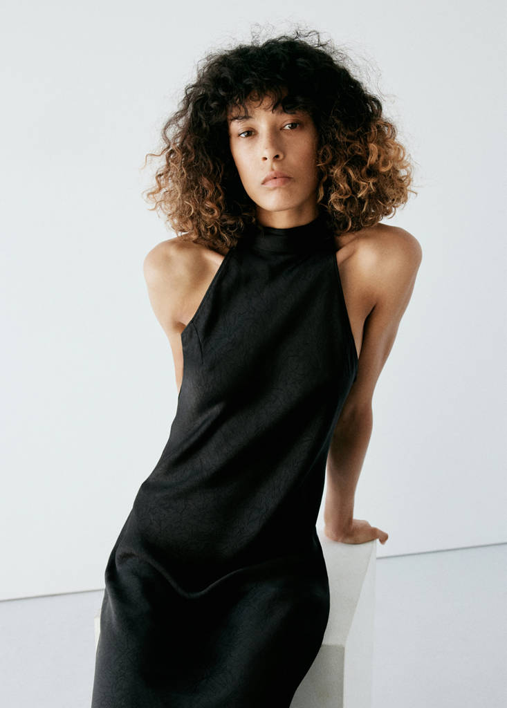 Satin halter neck dress — Black