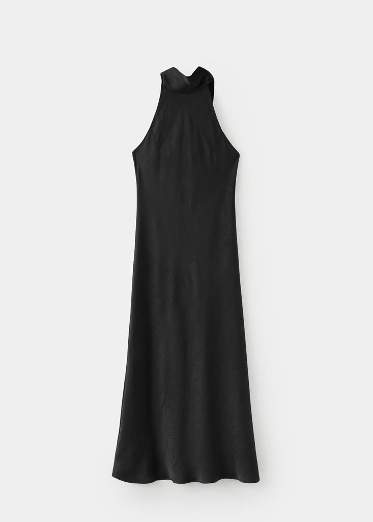 Satin halter neck dress — Black