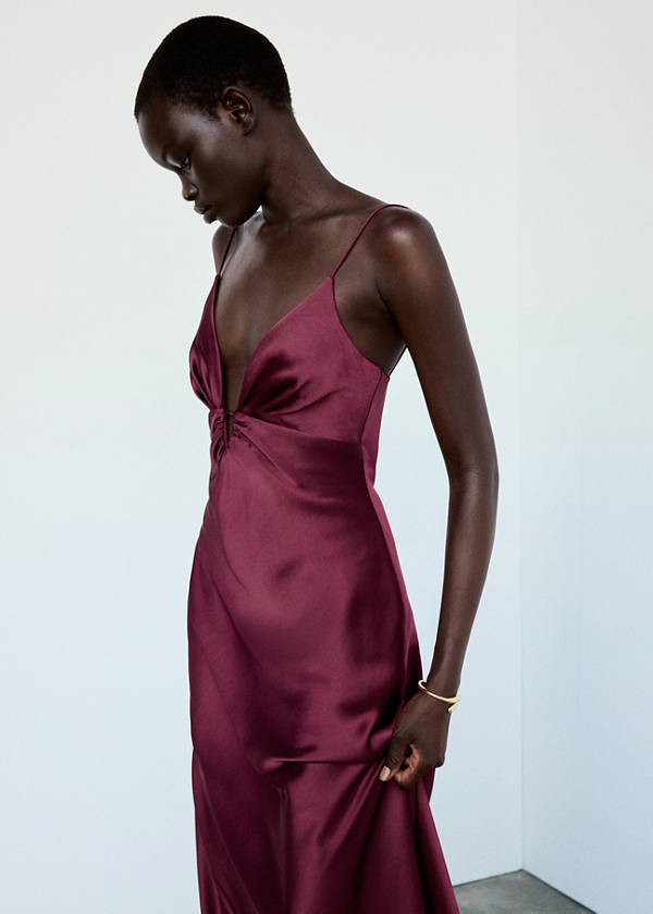 V-neck satin dress — Maroon
