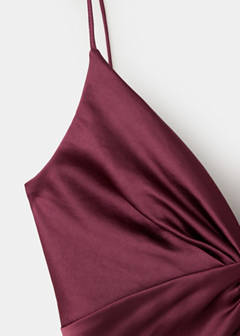 V-neck satin dress — Maroon 8