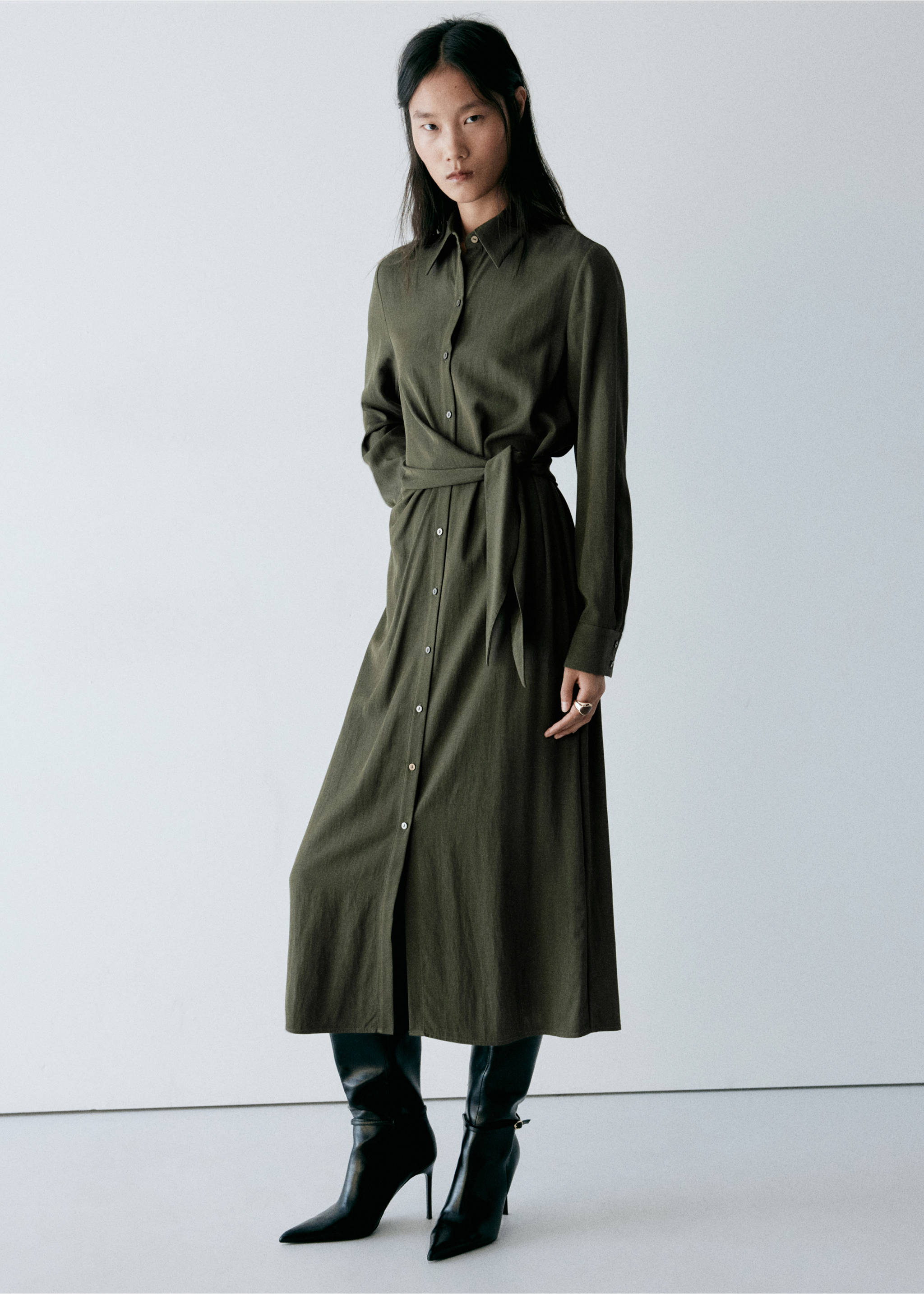 Bow shirt dress - General plane, Green. Ref: 37007793-00.