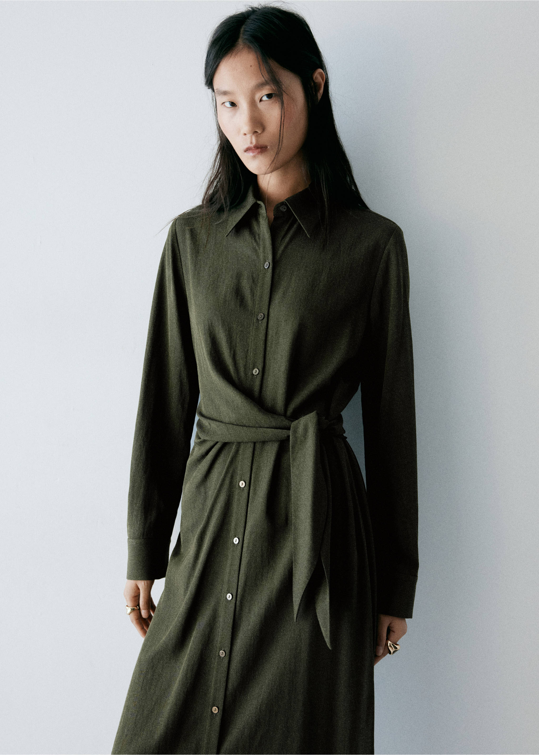 Bow shirt dress - Medium plane, Green. Ref: 37007793-00.