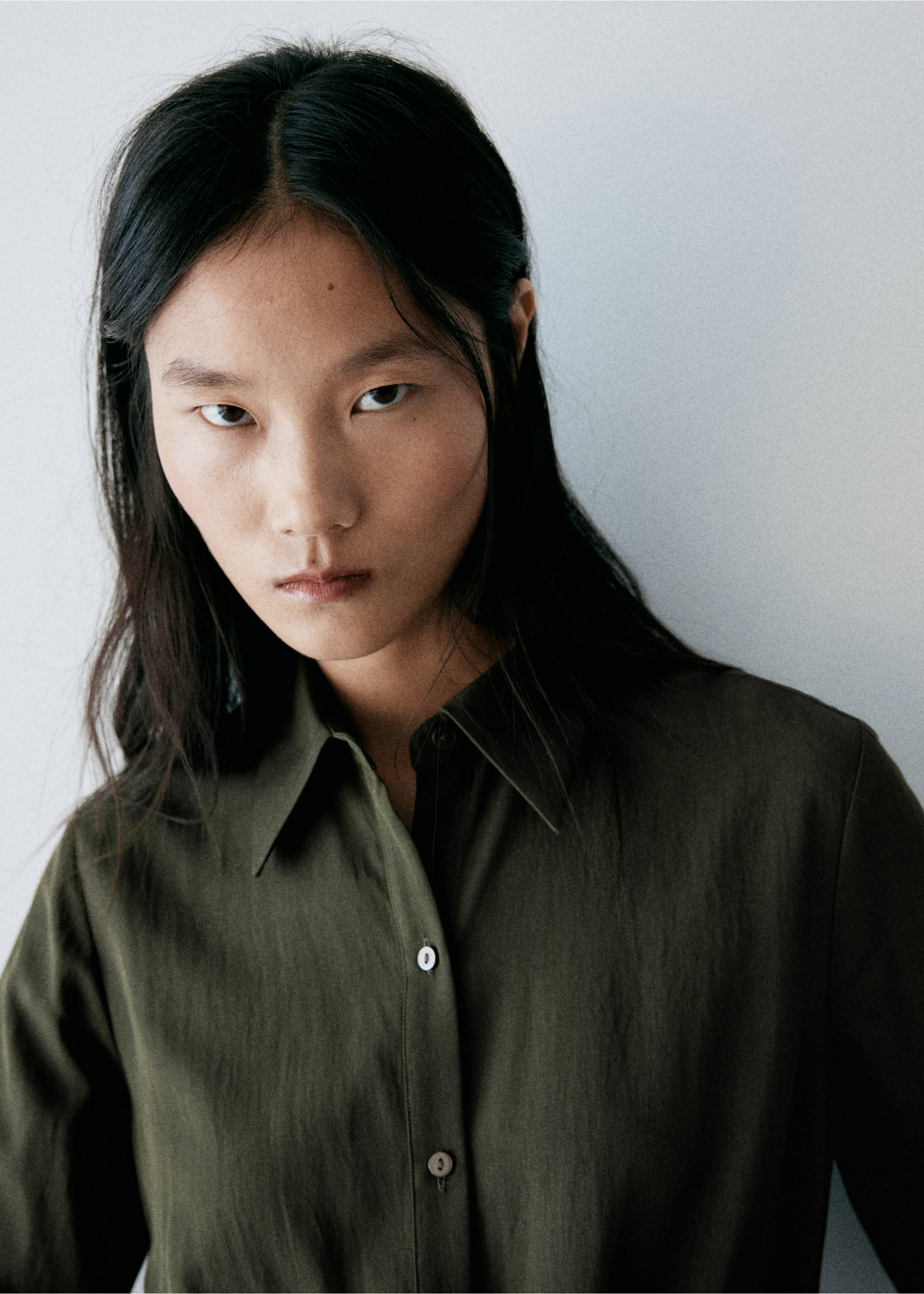 Bow shirt dress - Details of the article 1, Green. Ref: 37007793-00.