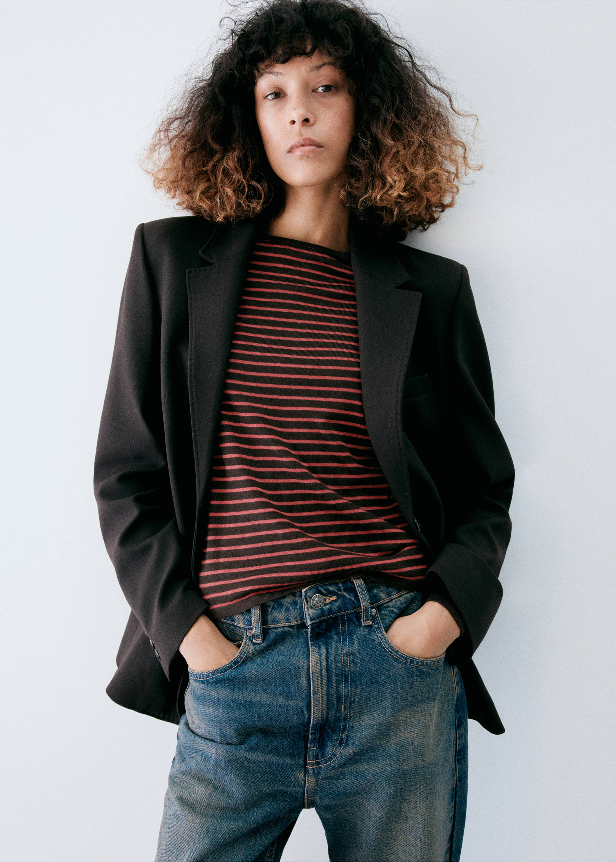 Knit striped sweater - Medium plane, Red. Ref: 37007795-00.