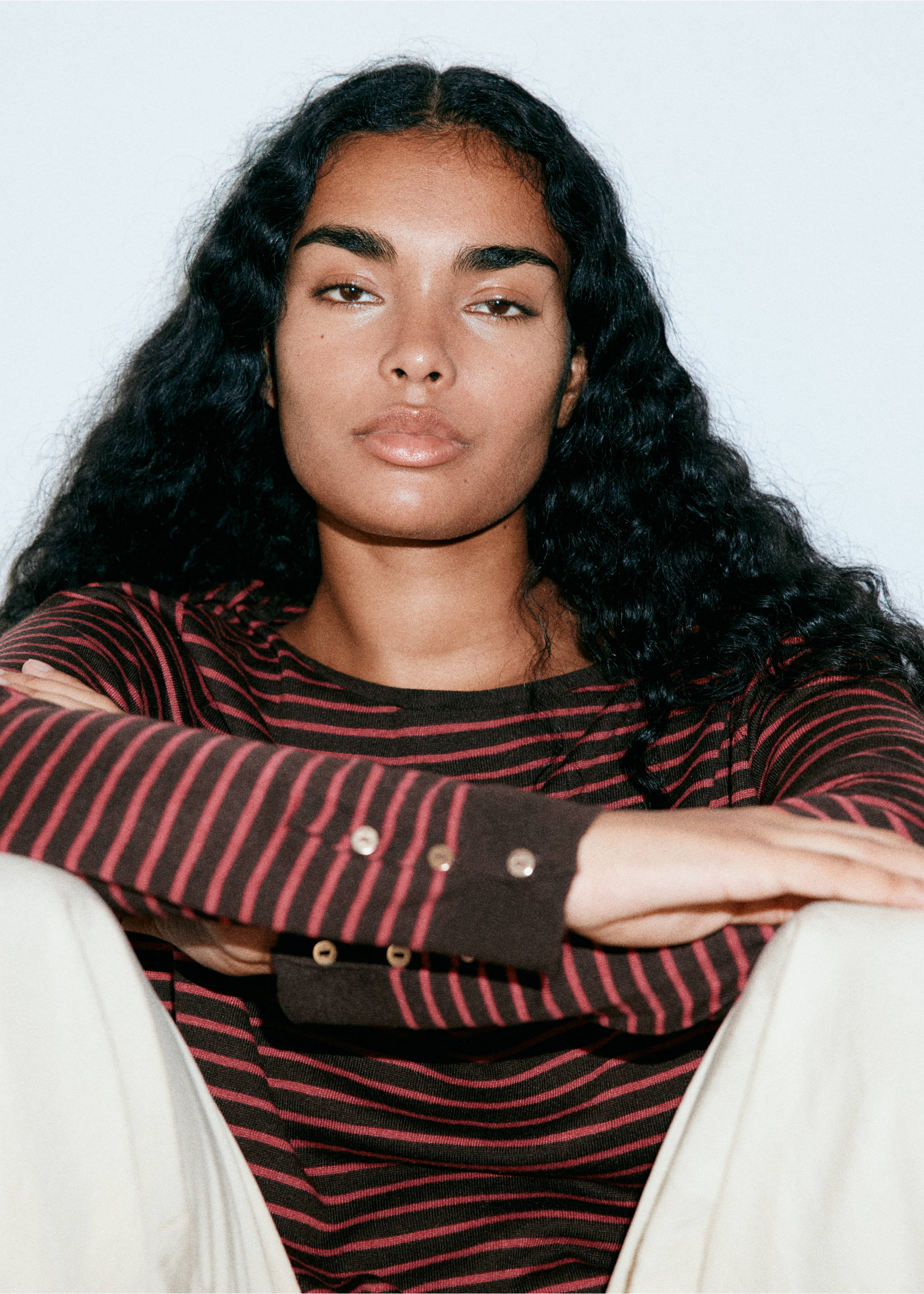 Knit striped sweater - Details of the article 6, Red. Ref: 37007795-00.