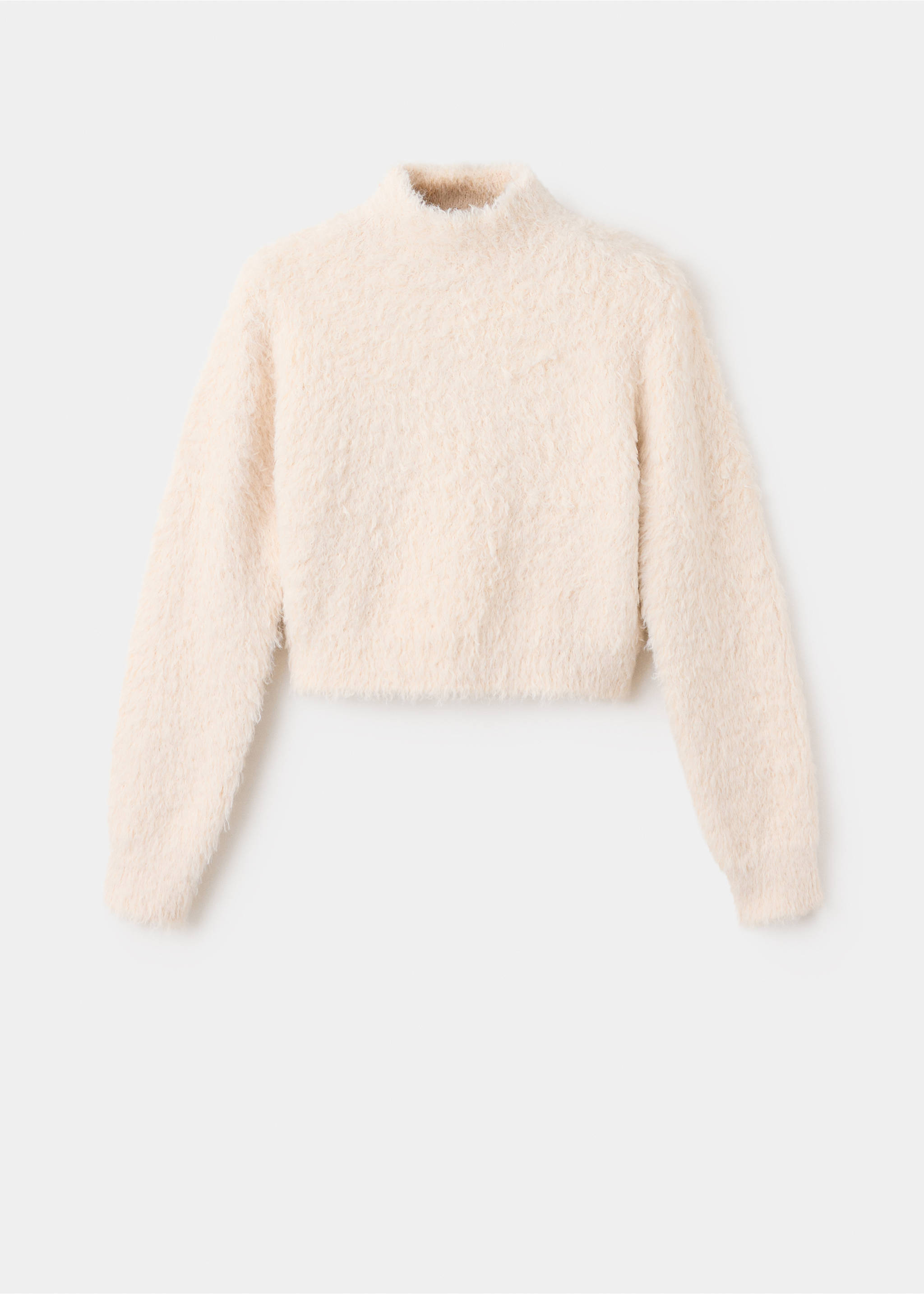 Cream fuzzy knit jersey with a high neck., Ecru. Ref: 37007796-00.