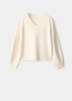 Ribbed V-neck jumper — Ecru 8