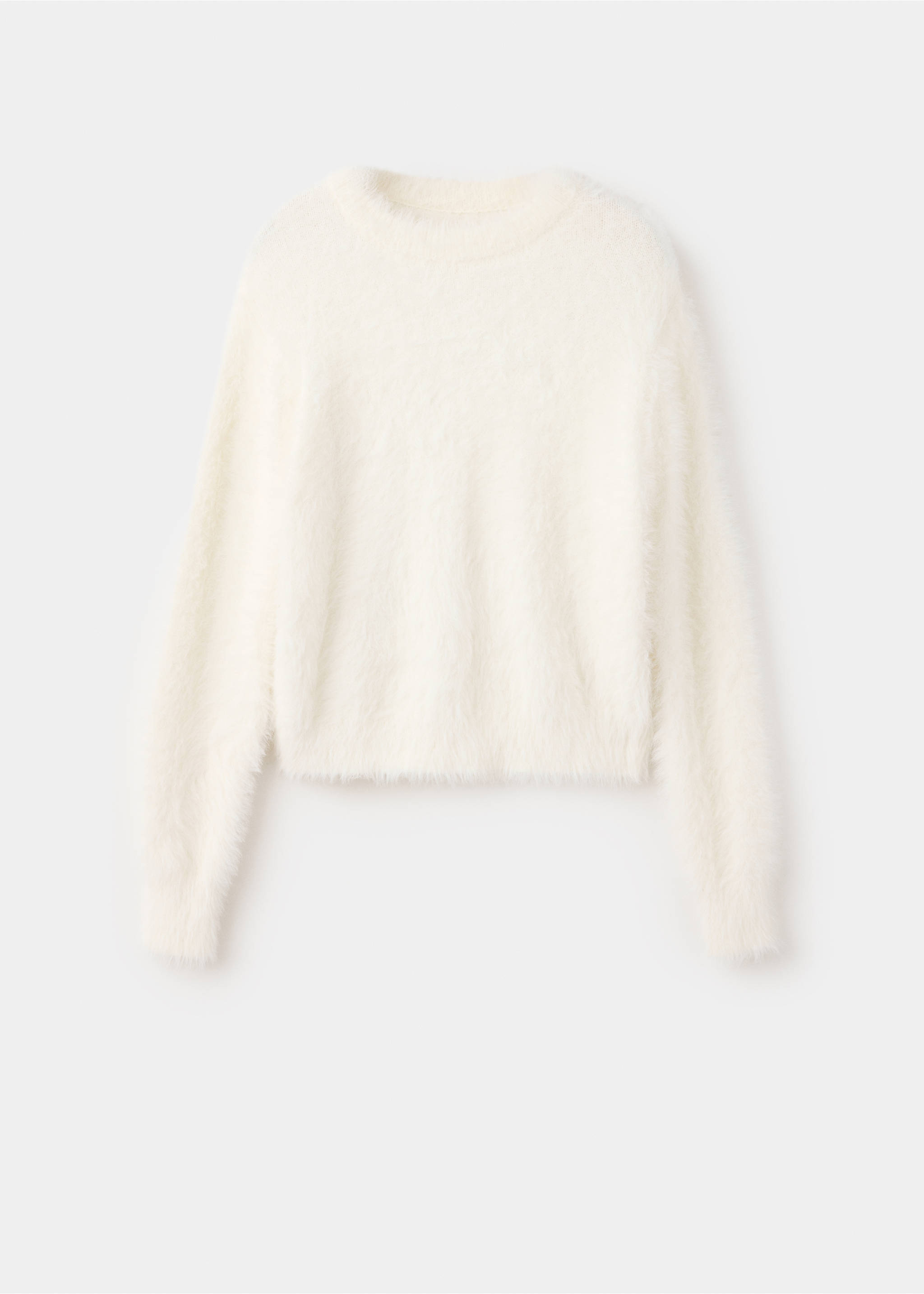 White fuzzy crew-neck sweater with long sleeves., Ecru. Ref: 37007799-00.